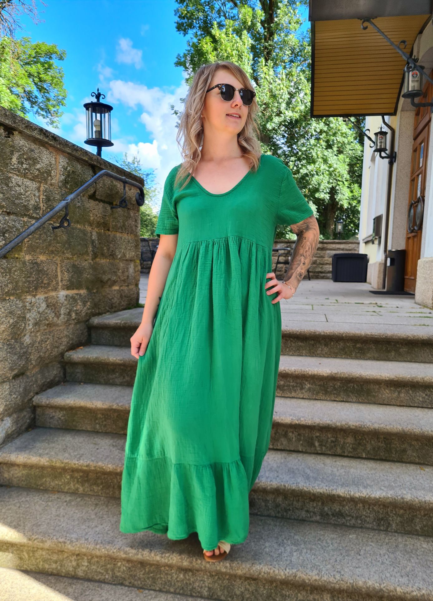 MUSSELIN TUNIKA DRESS LARISA GRÜN 34-42 Made in Italy Maxi Kleid Oversize Hängerchen MUSSELIN TUNIKA DRESS LARISA GRÜN 34-42 Made in Italy Maxi Kleid Oversize Hängerchen