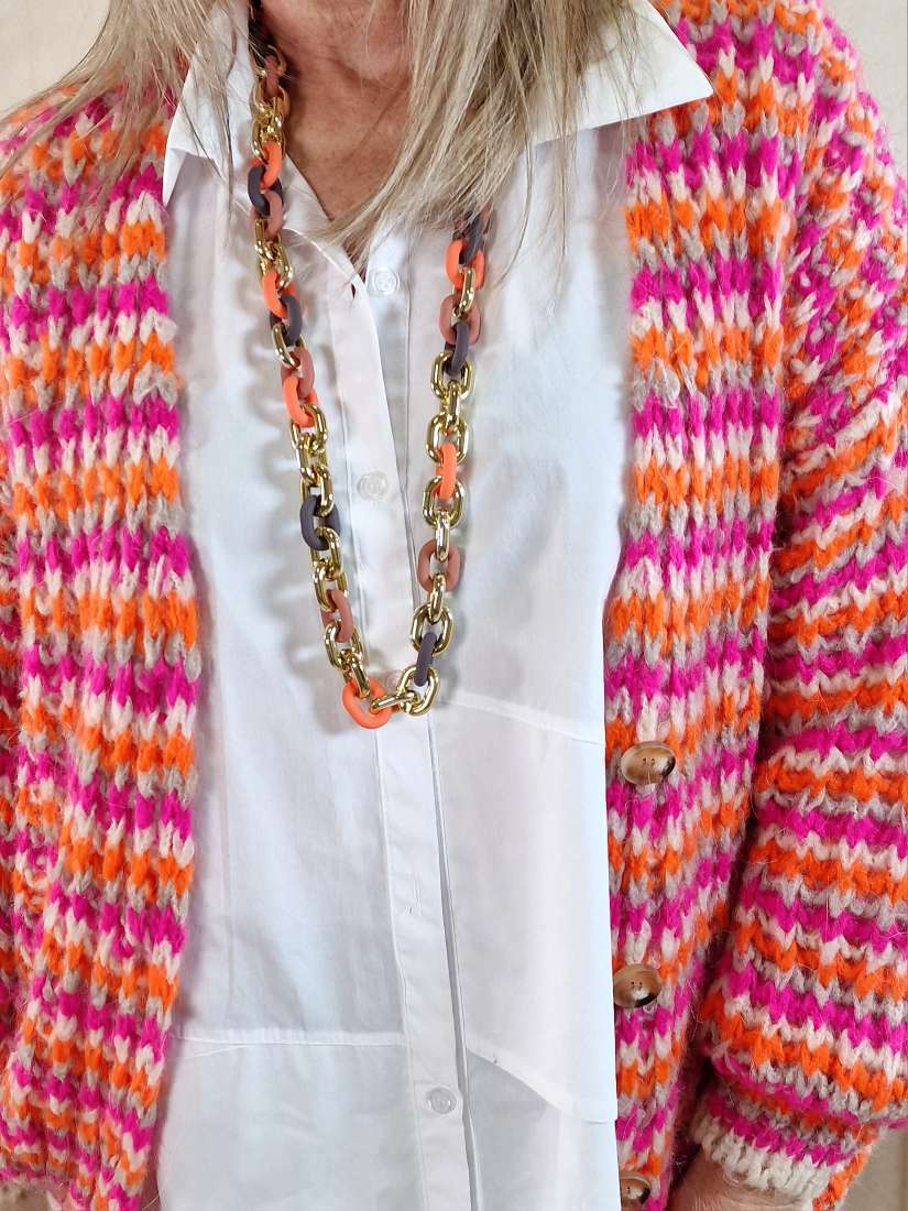 KETTE BLENDED SHINY ORANGE Metall Resin Goldfarbig Necklace Halskette