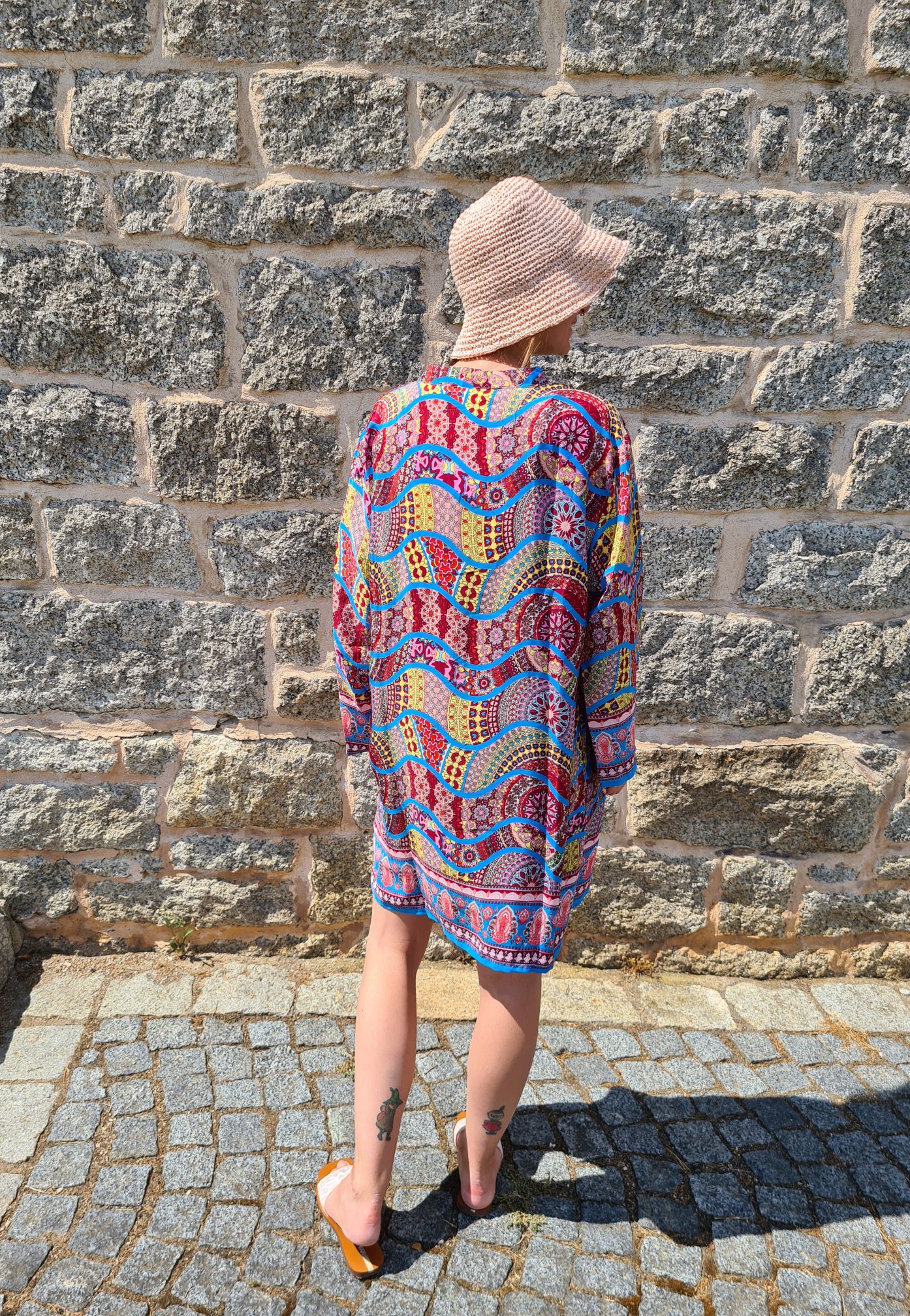 SHORT SILK DRESS GREECE BLAU BUNT 34-38/40 Italy Style Seide Kleid #DE-901 SHORT SILK DRESS GREECE BLAU BUNT 34-38/40 Italy Style Seide Kleid #DE-901