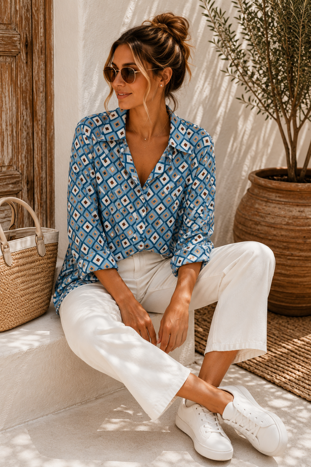 Bluse Valeria – Edle Kofferbluse mit grafischem Muster – Edle Kofferbluse mit grafischem Muster Made in Italy Gr 34-42