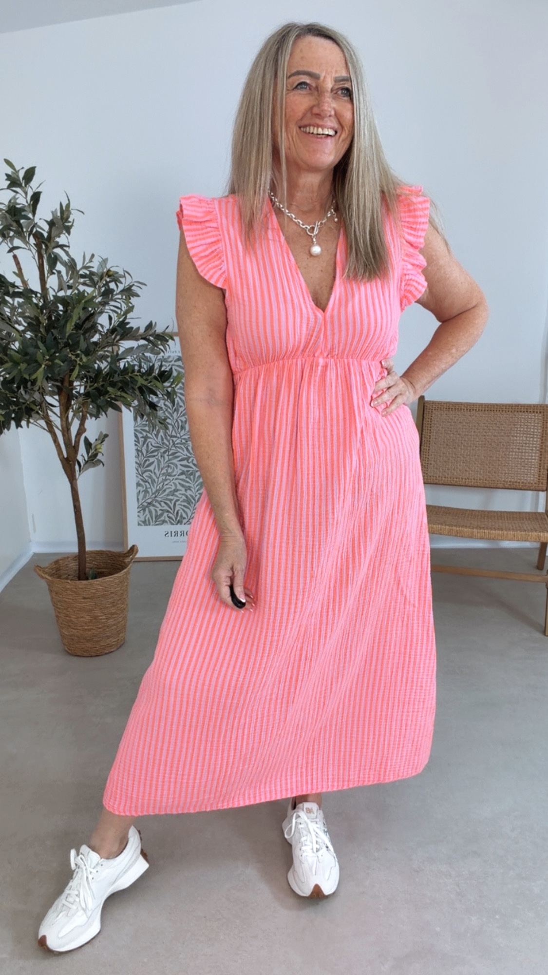 MUSSELIN KLEID ZOE STRIPES 34 - 42 Made in Italy ärmellos Rüsche