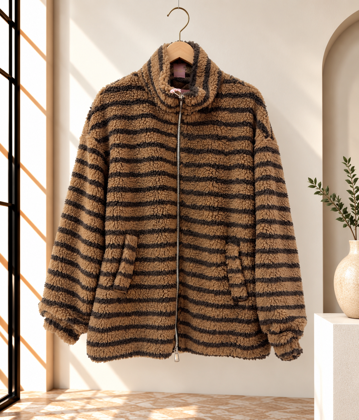 Kuschelige Teddyjacke mit Streifen I TJ0068 I Made in Italy 34-40/42