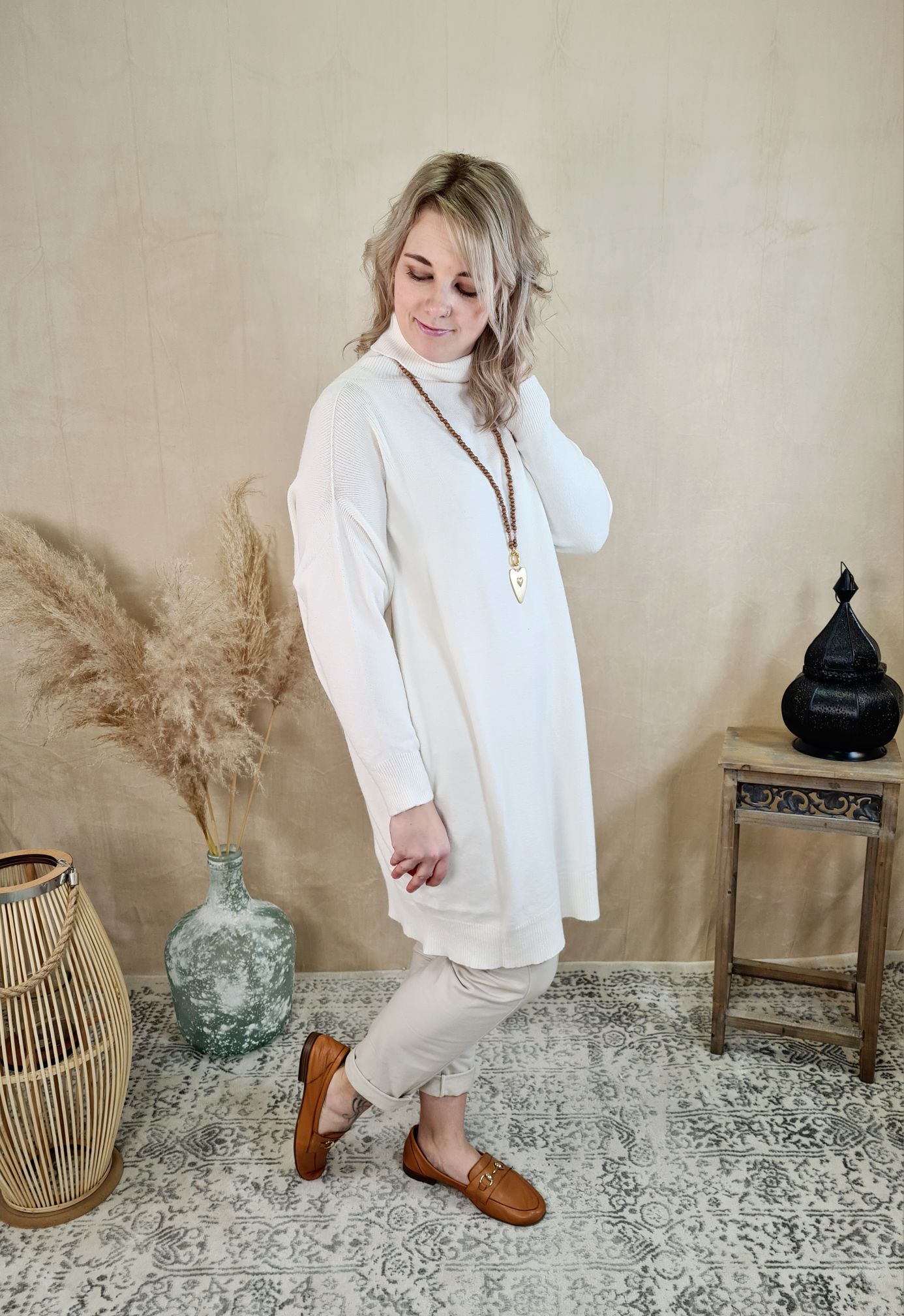 LIGHT KNIT DRESS EMILIA CREME 34-42 Made in Italy Strick Kleid Long Pullover LIGHT KNIT DRESS EMILIA CREME 34-42 Made in Italy Strick Kleid Long Pullover
