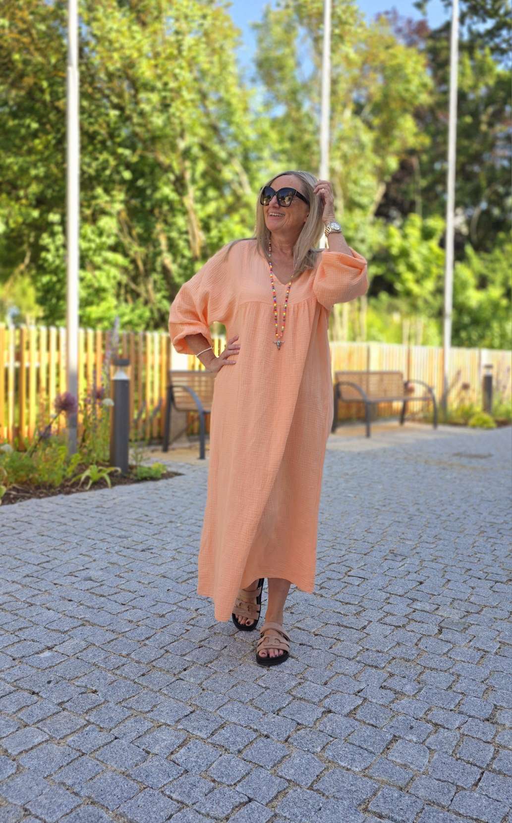 MUSSELIN MAXI DRESS PAROS NEW Made in Italy 34-46/48  Oversize Kleid