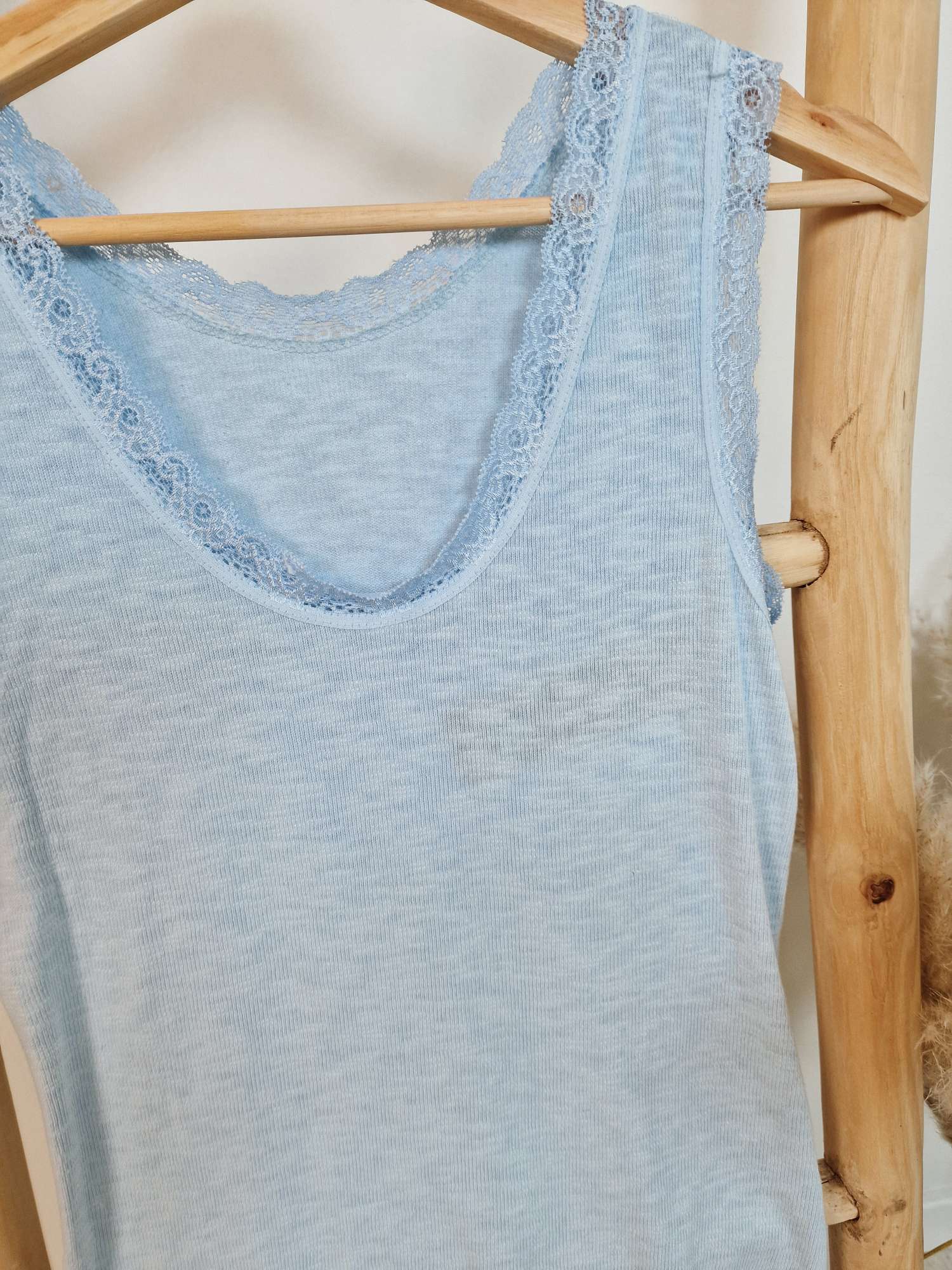 BASIC TOP HELGA BLAU 34-42 Made in Italy Shirt Oberteil Spitze  
