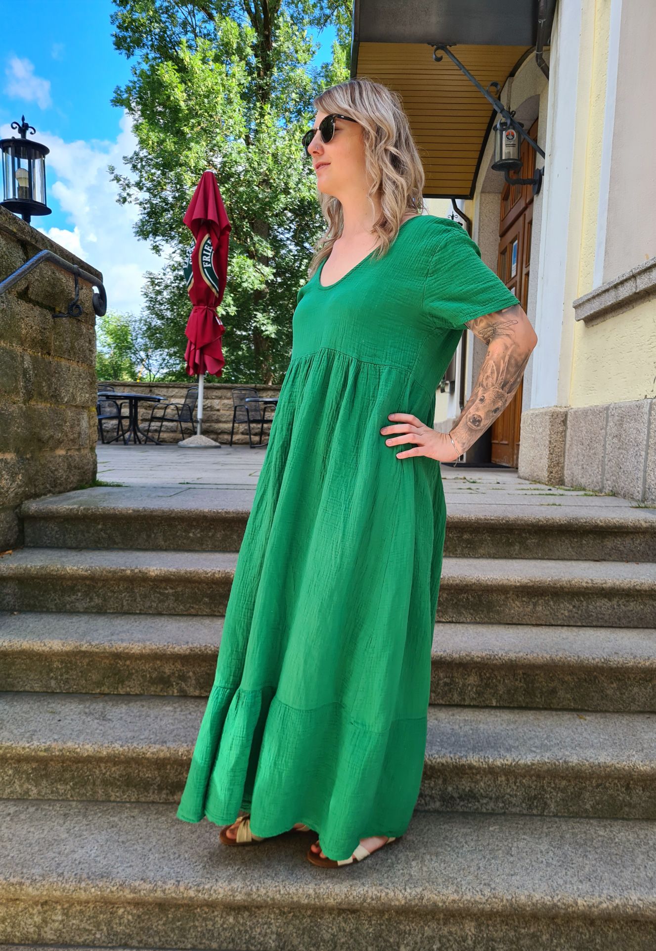 MUSSELIN TUNIKA DRESS LARISA GRÜN 34-42 Made in Italy Maxi Kleid Oversize Hängerchen MUSSELIN TUNIKA DRESS LARISA GRÜN 34-42 Made in Italy Maxi Kleid Oversize Hängerchen
