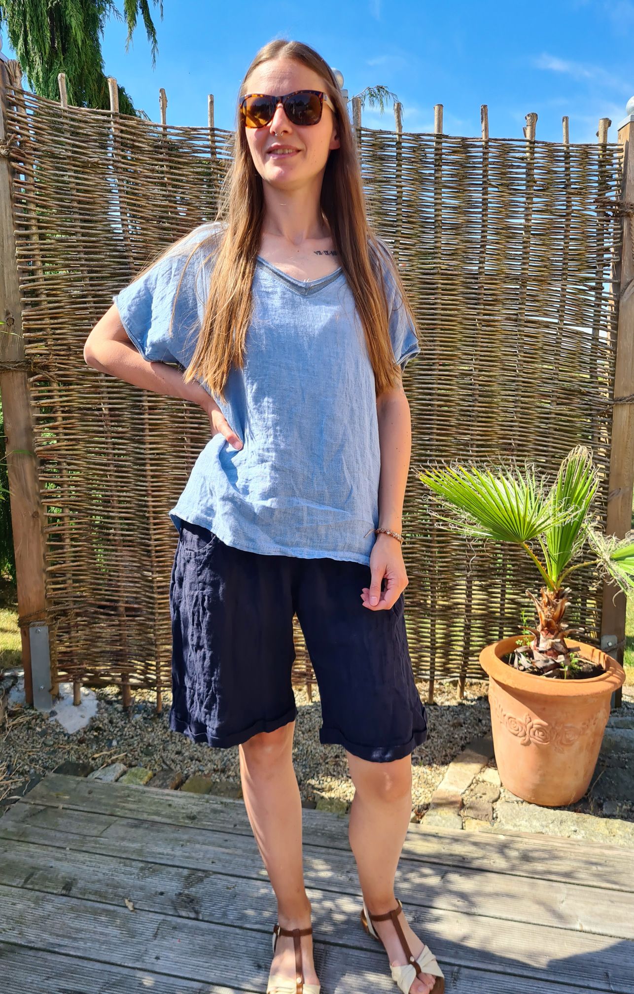 BASIC LINEN SHIRT MERIDA BLAU 34-42 Made in Italy Basic Leinen Kurzarm T-Shirt BASIC LINEN SHIRT MERIDA BLAU 34-42 Made in Italy Basic Leinen Kurzarm T-Shirt