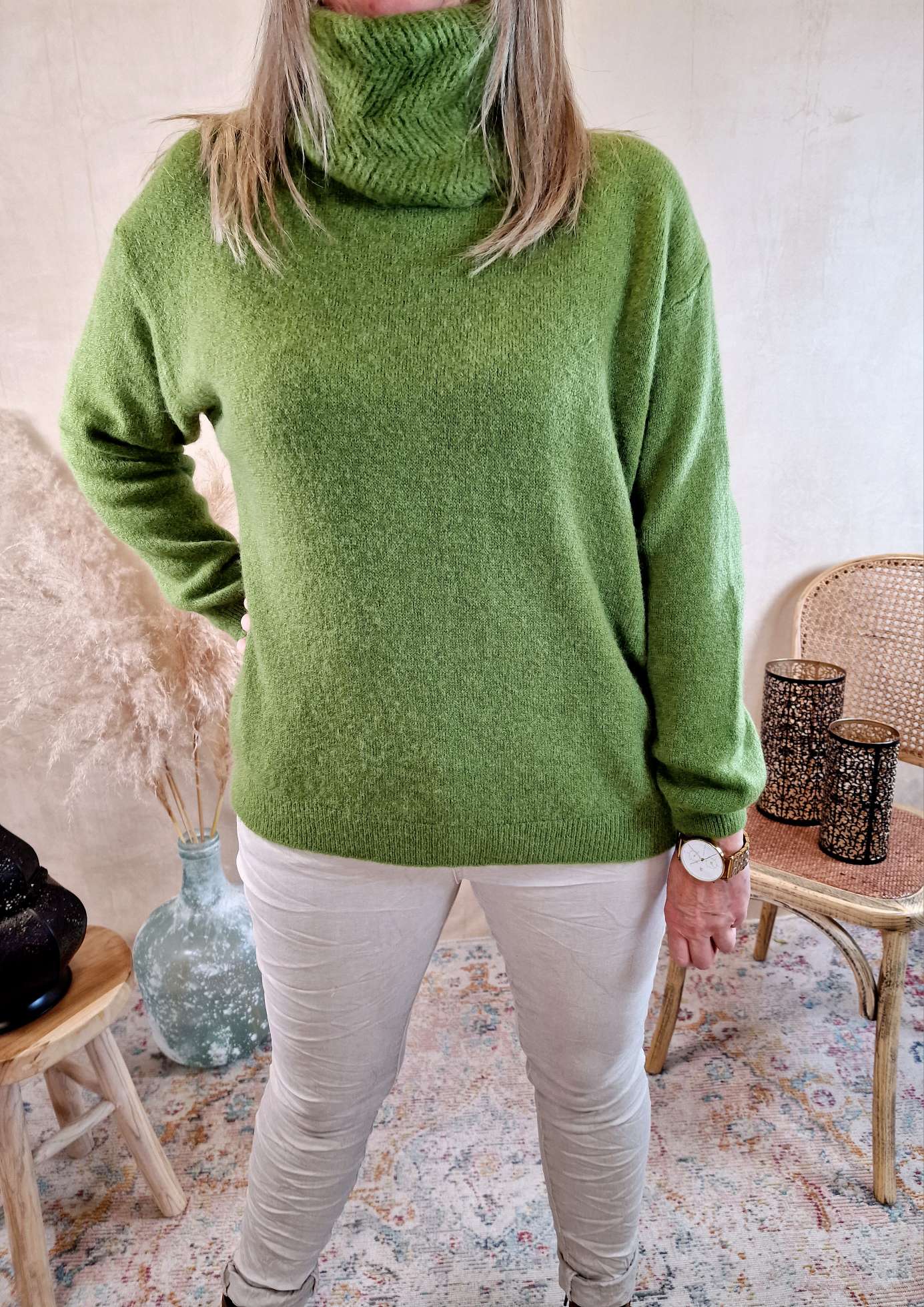 EXCLUSIVER BASIC ROLLKRAGEN PULLOVER JURI GRÜN 34-42 Made in Italy Strickpullover Sweatshirt Longsleeve