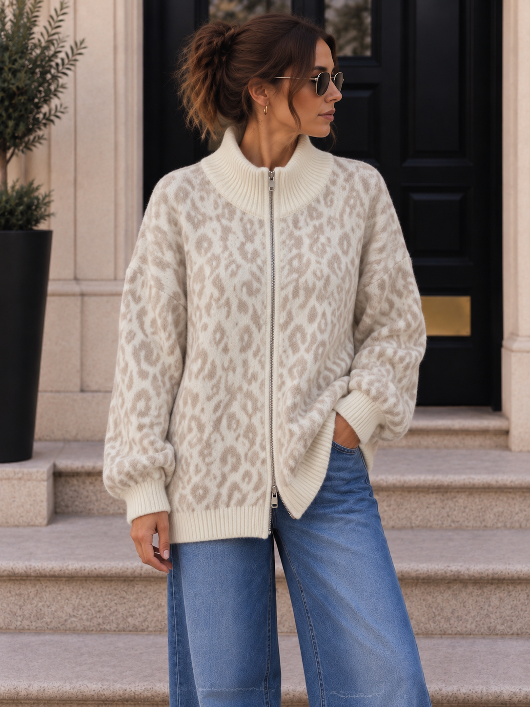 Cardigan-Leo mit Zwei-Wege-Reißverschluss I SJ0071 I Made in Italy 34-42/44 Strickjacke