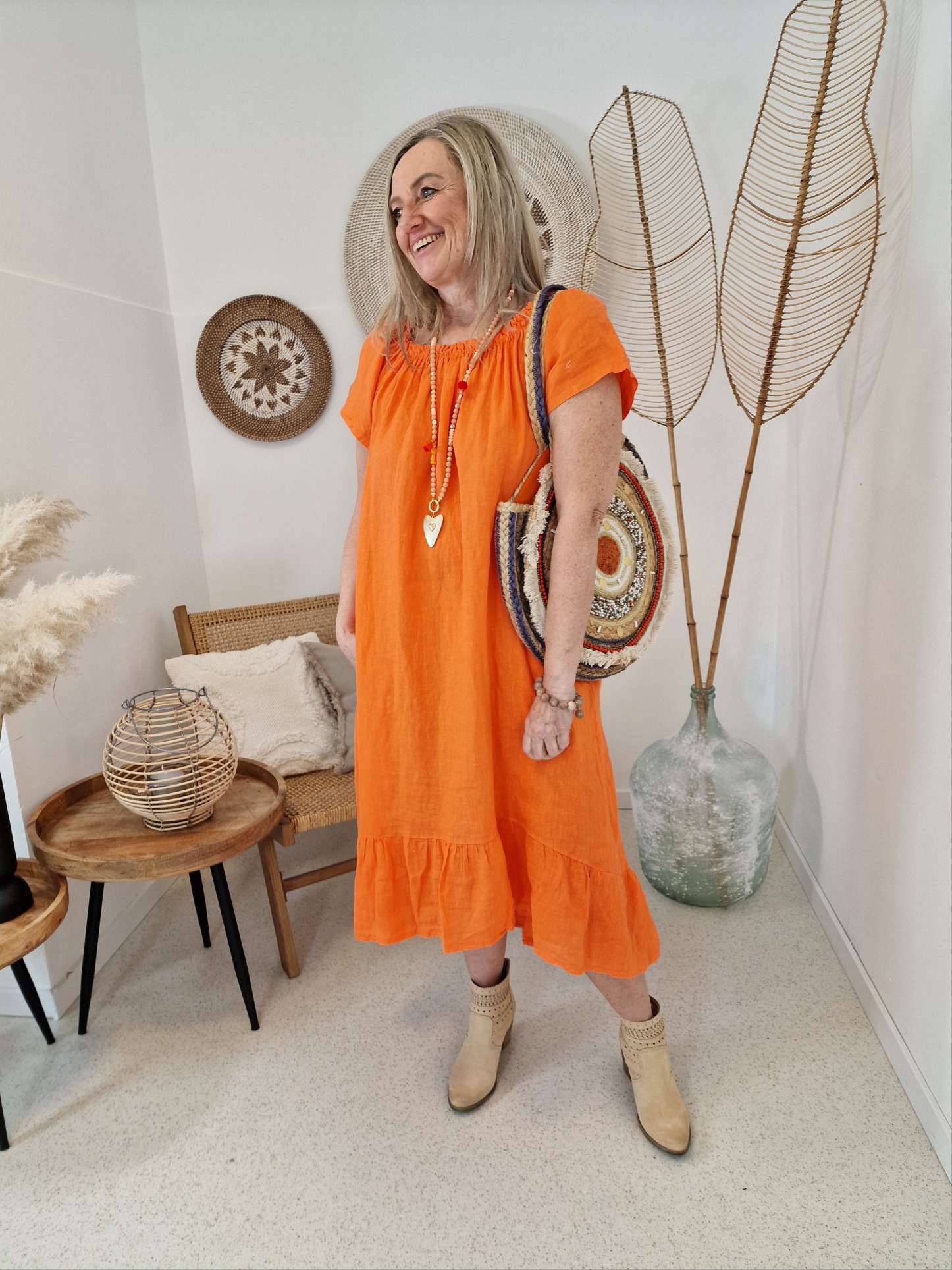 LINEN TUNIKA DRESS LUISE ORANGE 34-42 Made in Italy Leinen Kleid Leinenkleid Linendress LINEN TUNIKA DRESS LUISE ORANGE 34-42 Made in Italy Leinen Kleid Leinenkleid Linendress