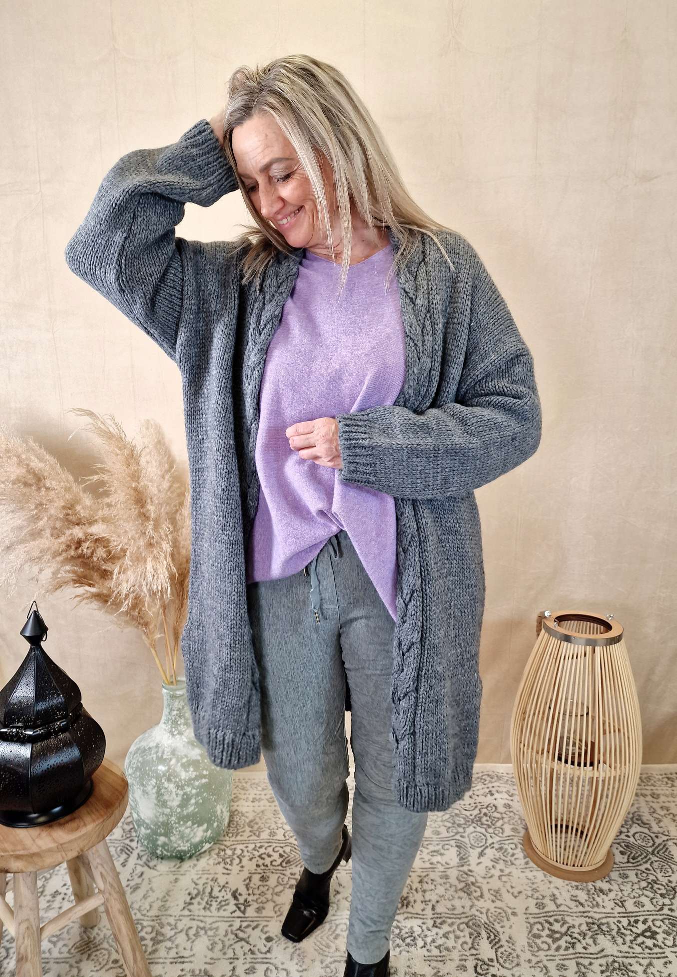 EDLER KNIT CARDIGAN BETTINA GRAU 34-42  Made in Italy  Strickjacke Strickmantel Mantel
