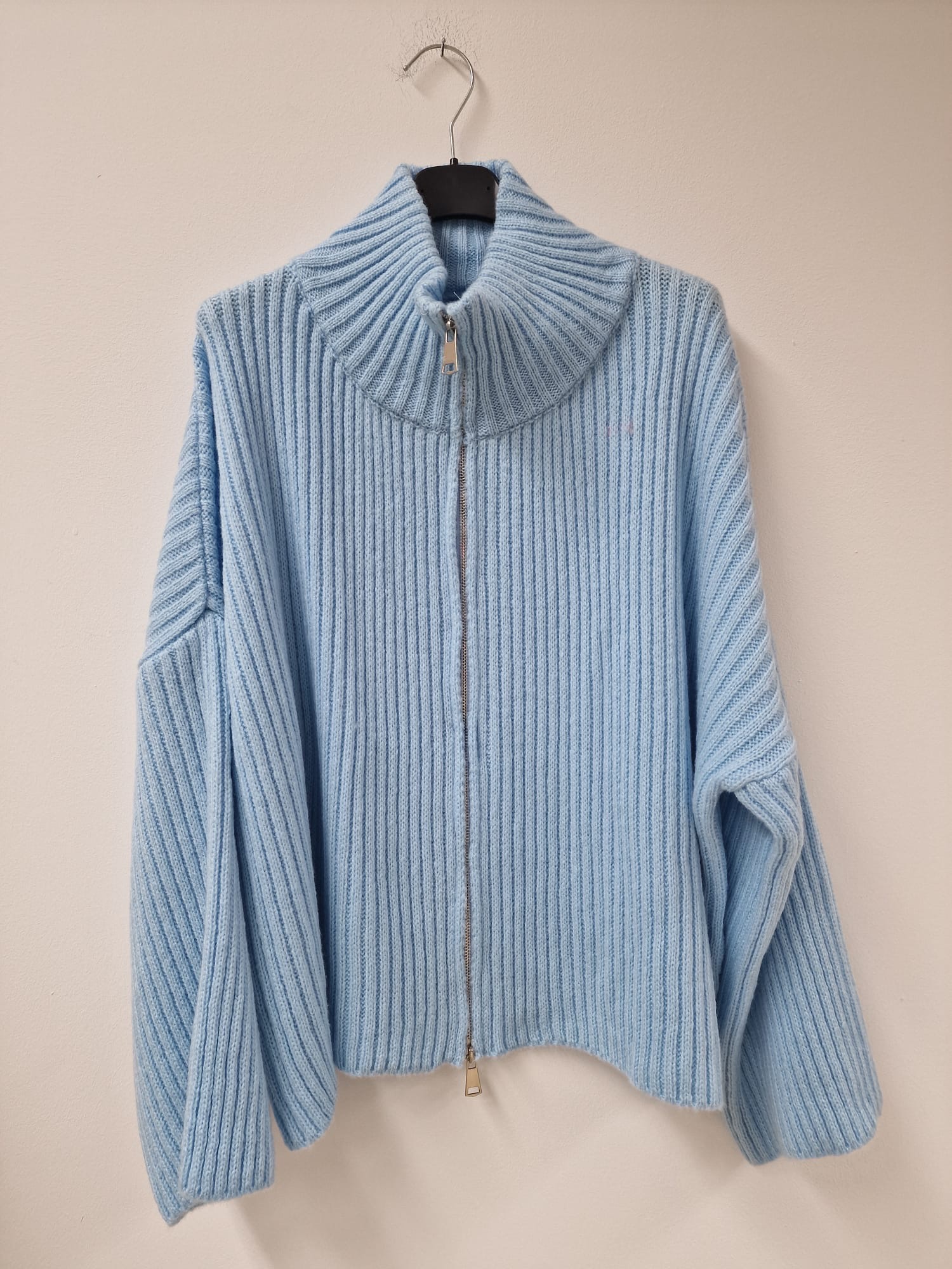 Uni Strickjacke mit Zwei-Wege-Zipper & breitem Rippkragen | SJ0103 | Made in Italy