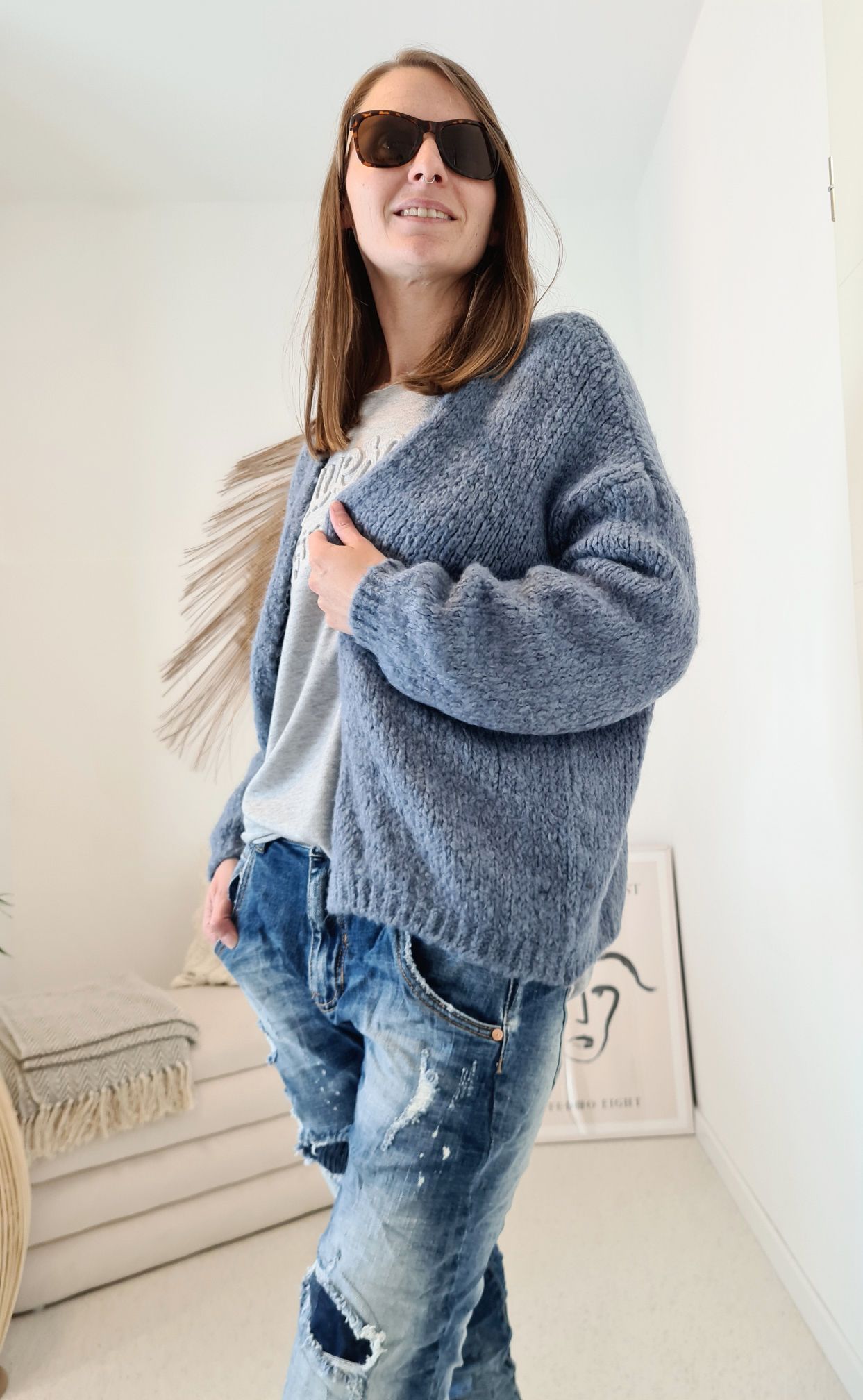 KNIT CARDIGAN MILLY BLAU 34-42 Made in Italy kurze Strickjacke KNIT CARDIGAN MILLY BLAU 34-42 Made in Italy kurze Strickjacke
