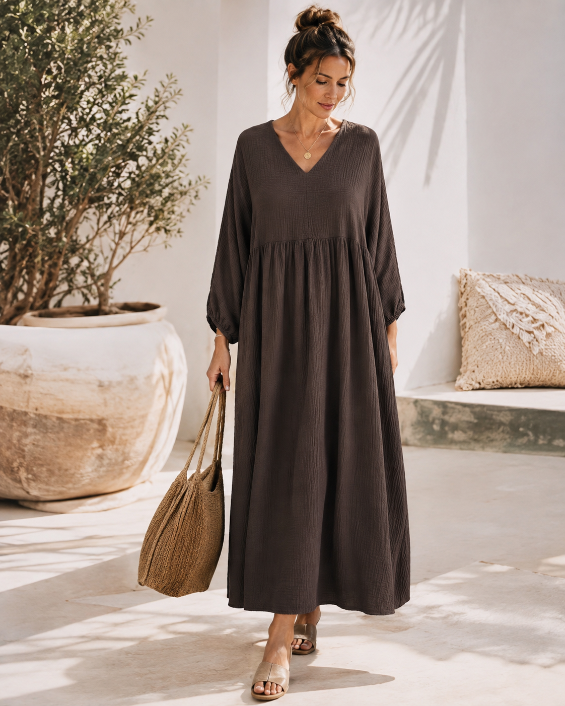 Musselin Kleid „Mombasa Uni“ – Made in Italy | 100 % Baumwolle | bis Gr. 44