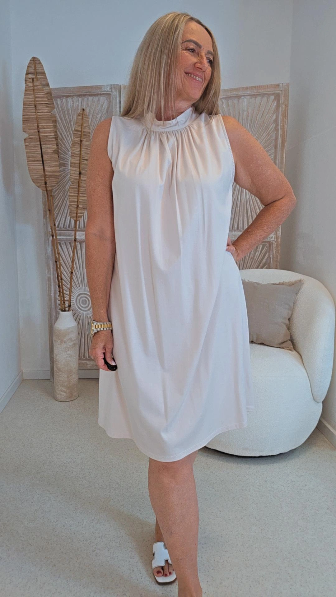 SOMMER KLEID OTTILIA UNI SCHLEIFE Vicose Made in Italy 34 - 42