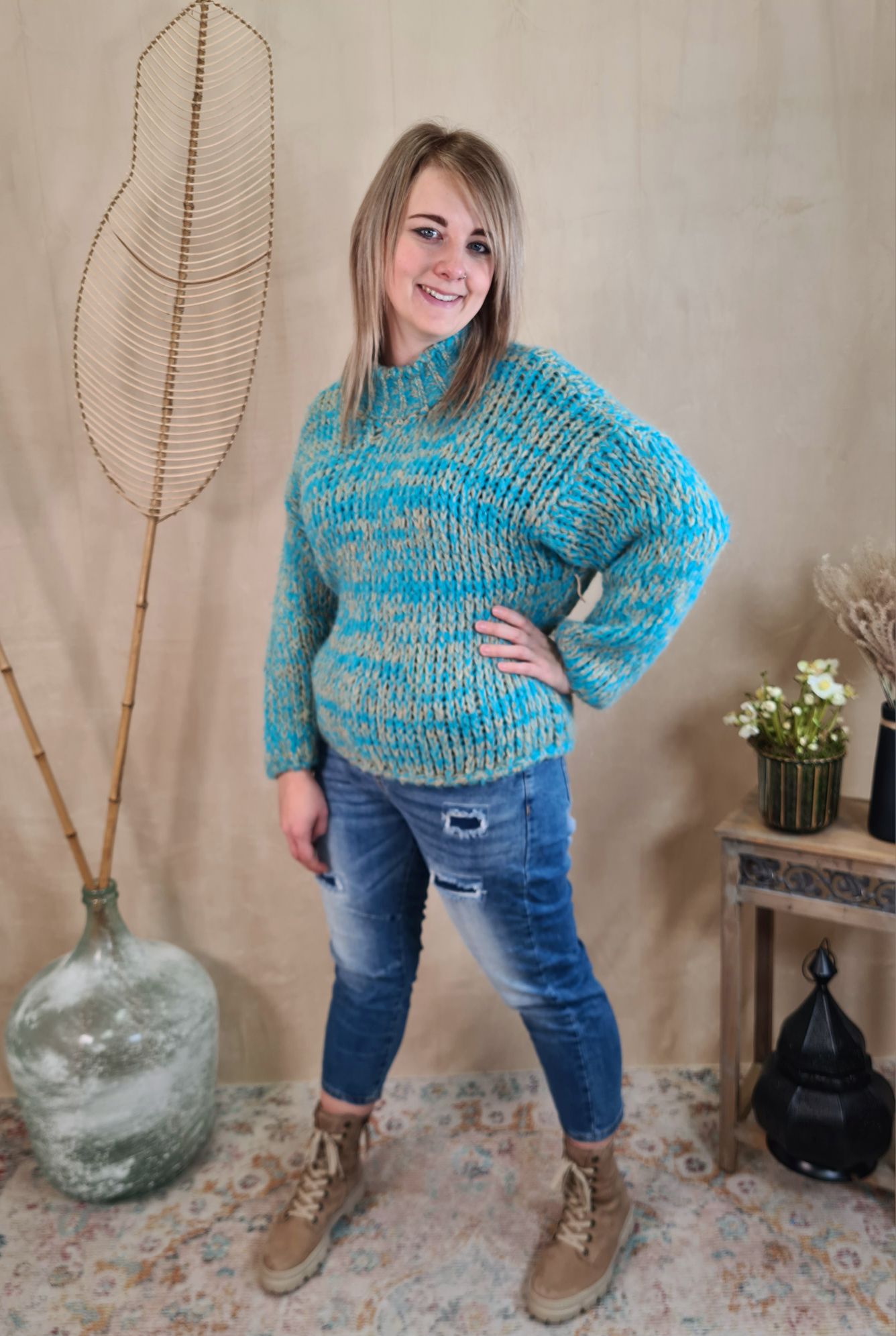 KNIT SWEATER MARLEEN BLAU 34-40 Made in Italy Strickpullover Pullover