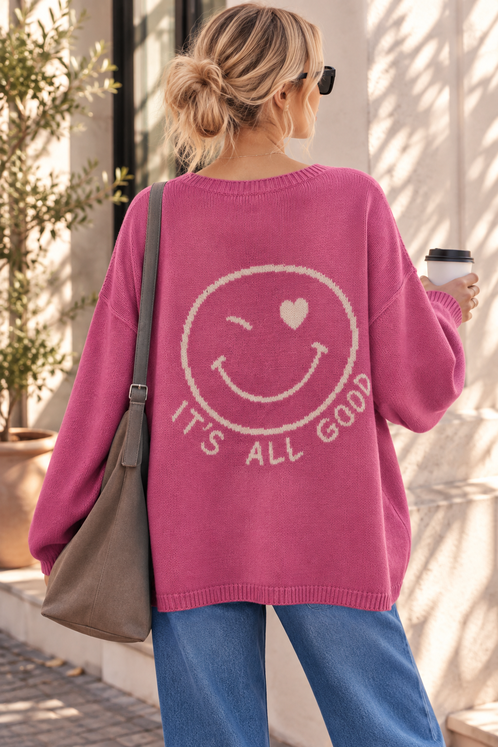 Strickpullover mit Smile & Rückenprint Oversize I NO. SP0019 I Made in Italy 34-44/46