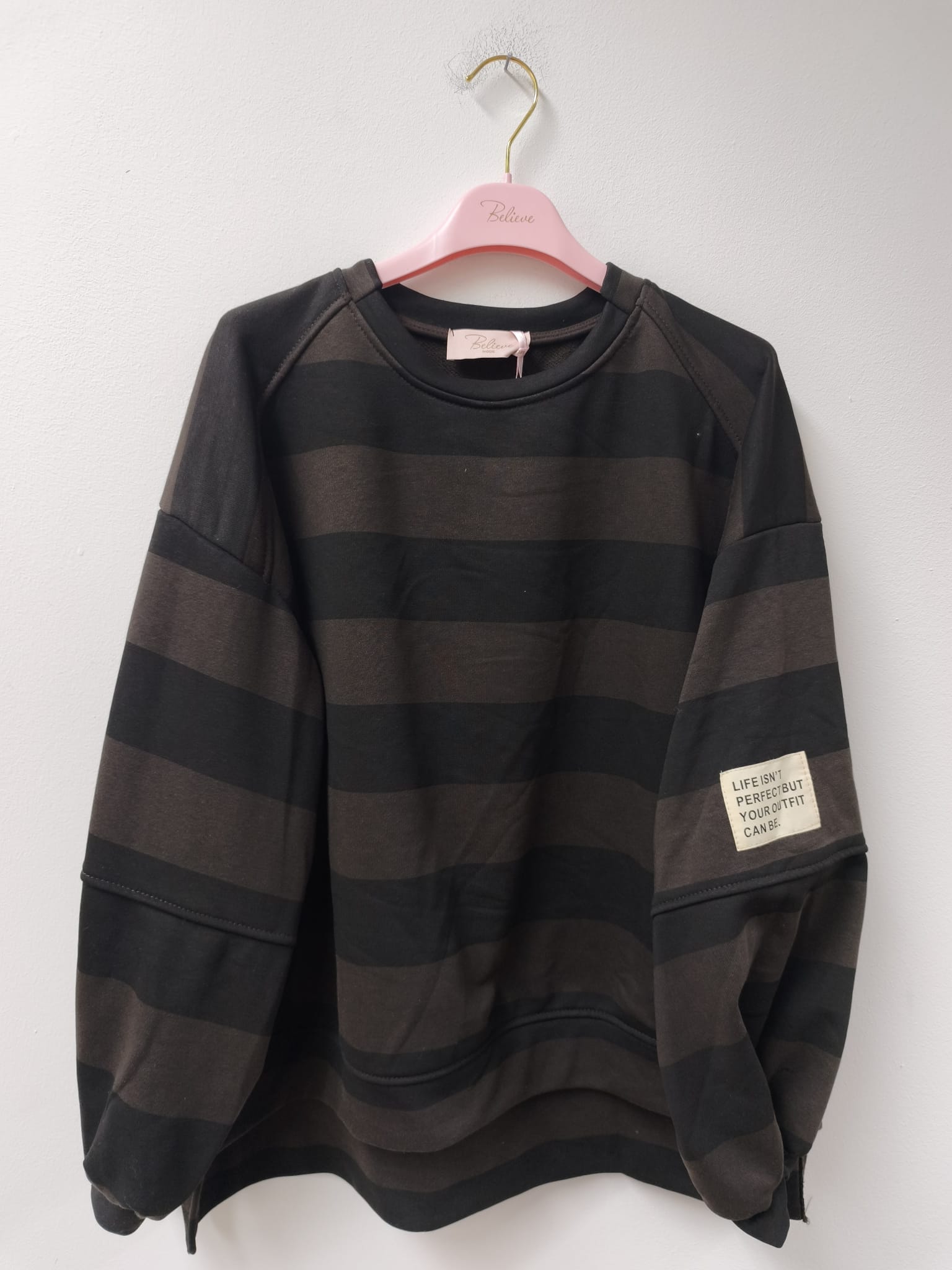 Baumwoll Stripe Love Sweater mit PATCH I SW0128 I 34-42 / Made in Italy