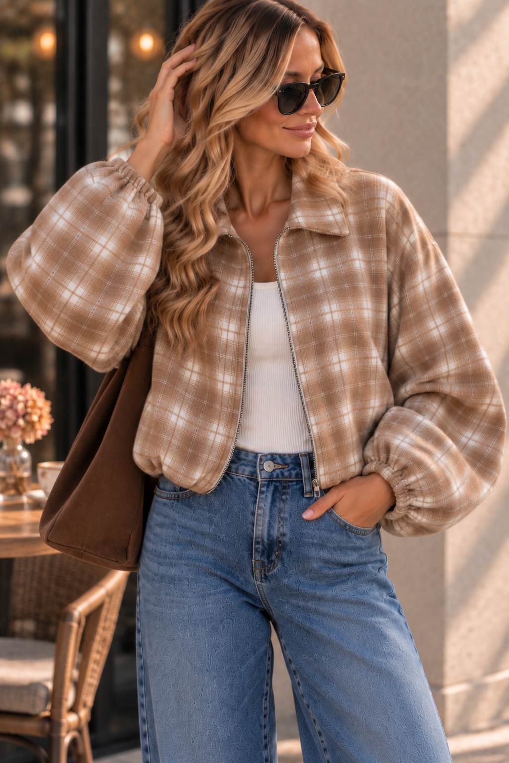 Flanell-Karojacke mit Ballonärmeln I J0133 I 34-44 I Made in Italy