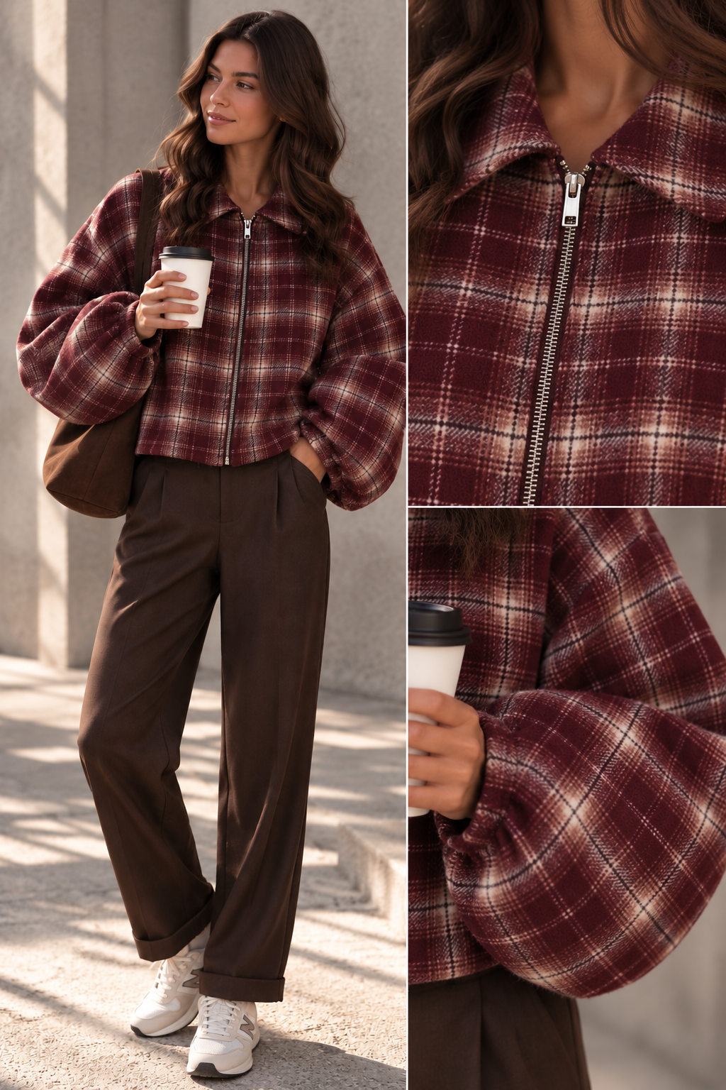 Flanell-Karojacke mit Ballonärmeln I J0133 I 34-44 I Made in Italy