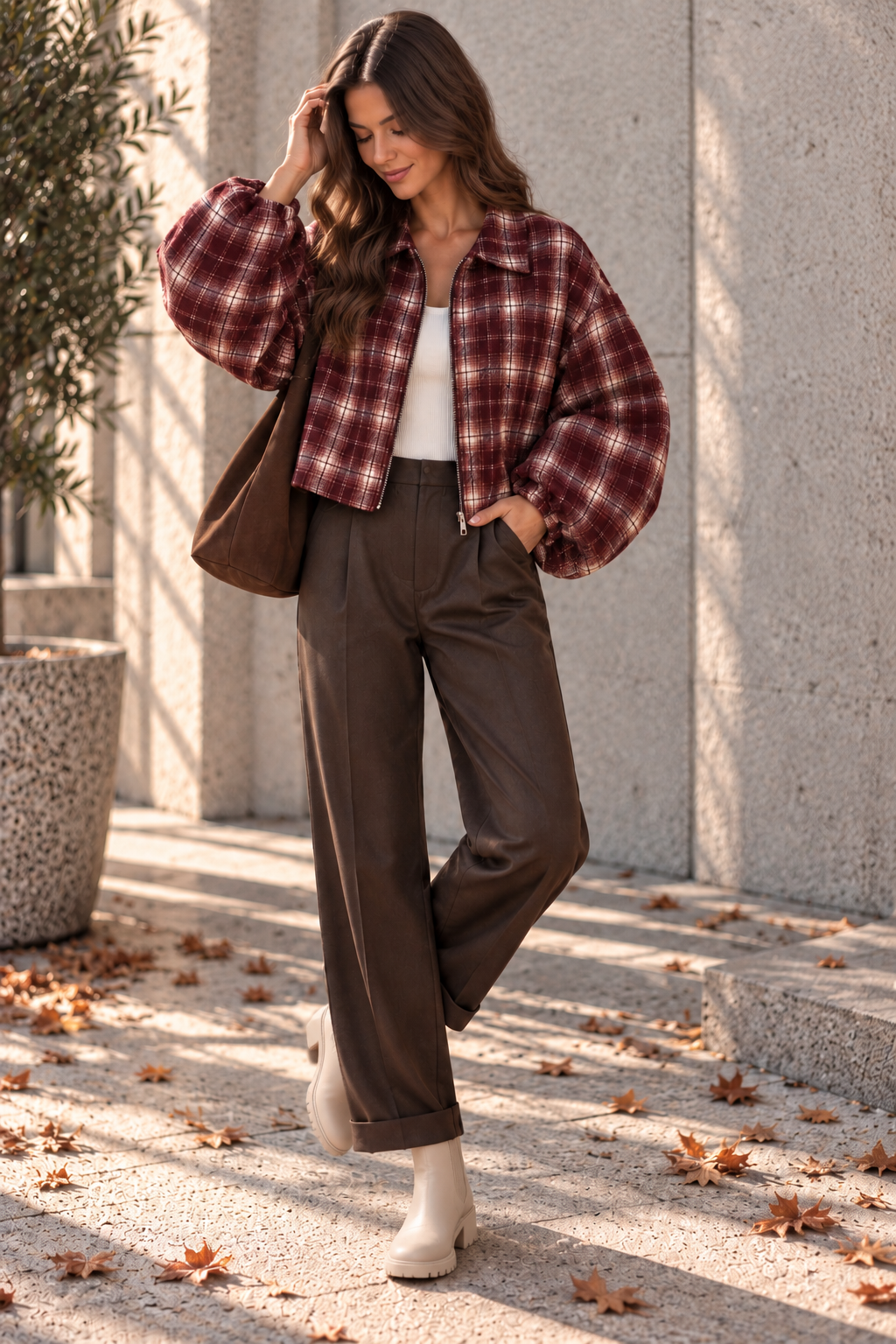 Flanell-Karojacke mit Ballonärmeln I J0133 I 34-44 I Made in Italy