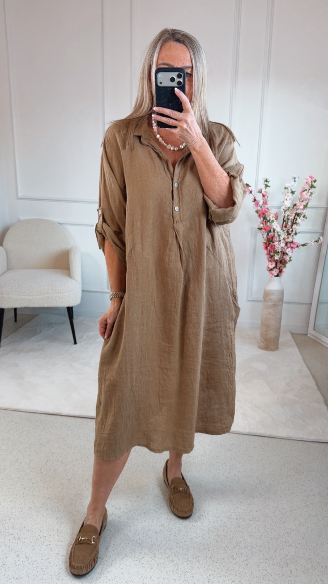 LINEN TUNIKA DRESS GEORGIA Made in Italy 34-42/44 Leinen Kleid Linendress