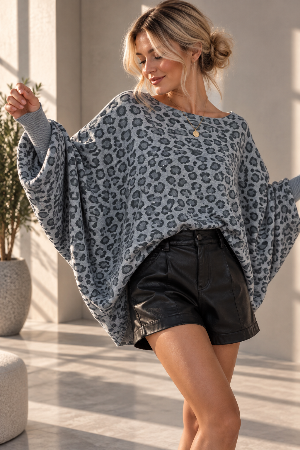 LÄSSIGER LEO-STRICKPULLOVER DAVINA Fledermaus-Schnitt 34-48 Made in Italy