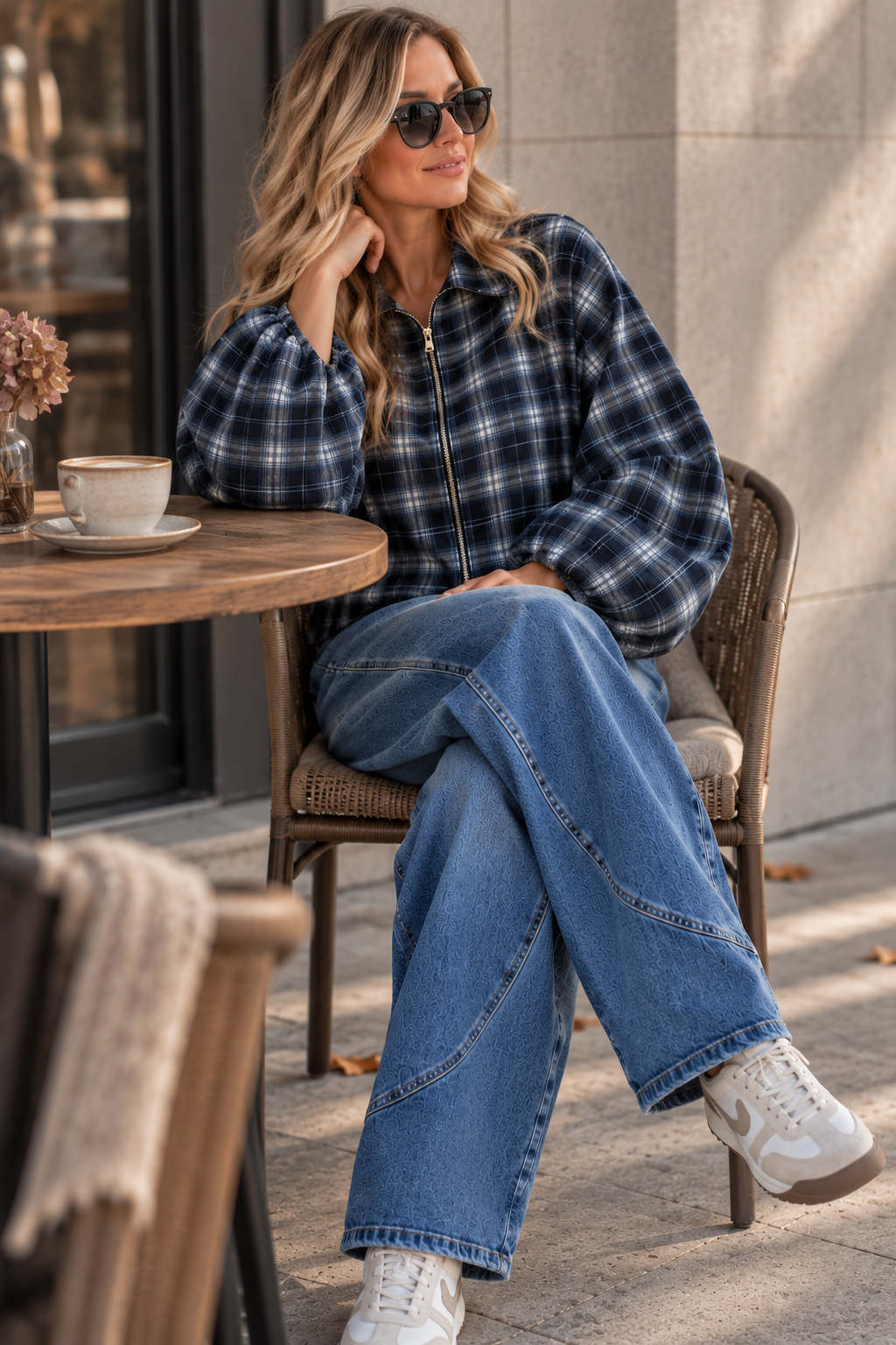 Flanell-Karojacke mit Ballonärmeln I J0133 I 34-44 I Made in Italy