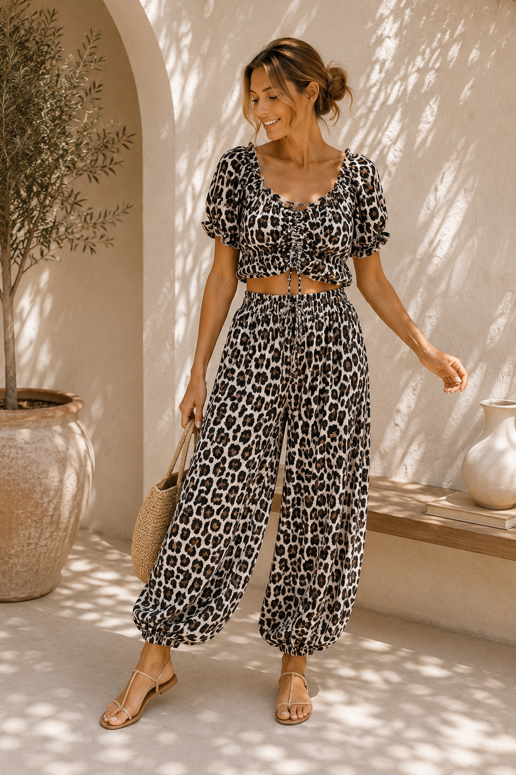 Bluse Cropped Musselin Savanna Leo Made in Italy 34-40/42