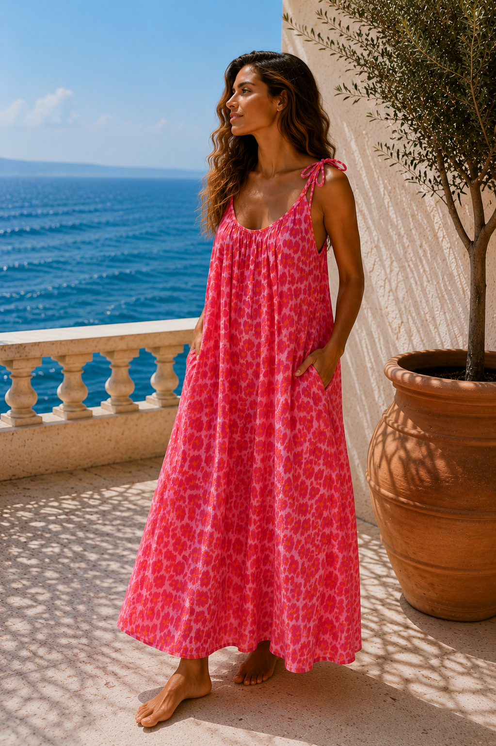 SPAGHETT DRESS GARDEN ROMANCE PINK 36 -42 Made in Italy Dress