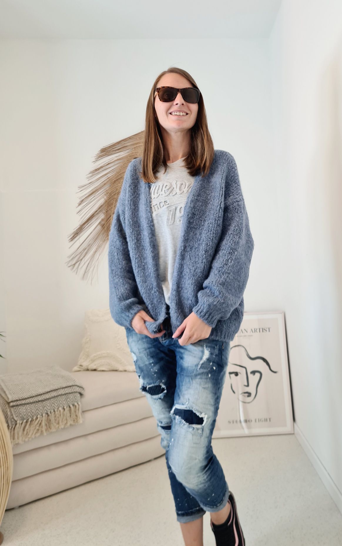 KNIT CARDIGAN MILLY BLAU 34-42 Made in Italy kurze Strickjacke KNIT CARDIGAN MILLY BLAU 34-42 Made in Italy kurze Strickjacke