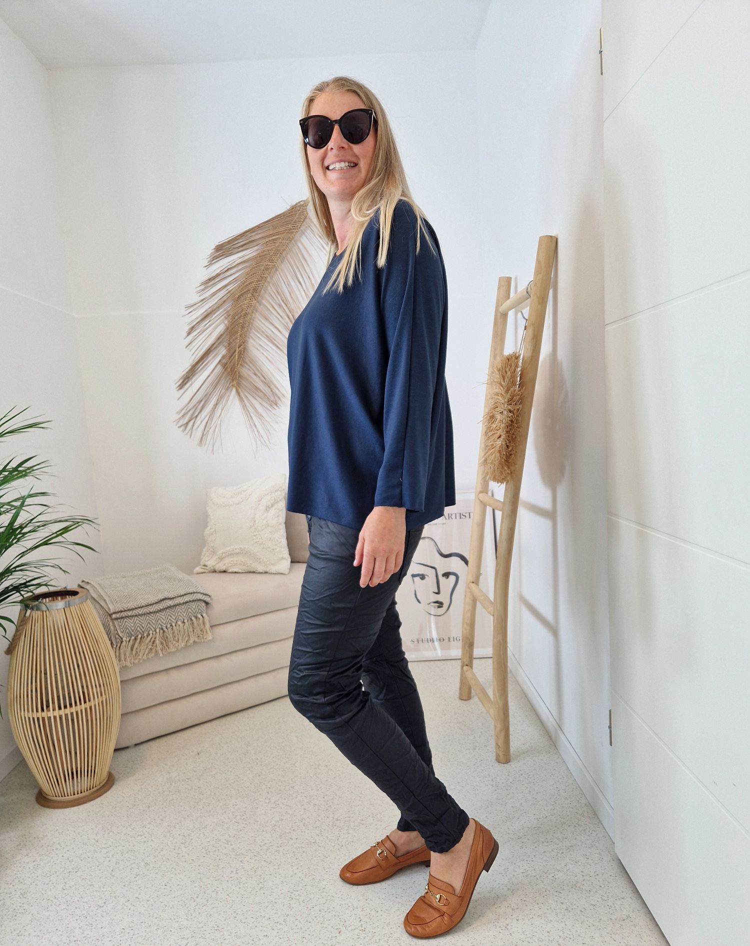 BASIC LONGSLEEVE RUBY BLAU leichter Pullover 34-42 Made in Italy Layer Shirt BASIC LONGSLEEVE RUBY BLAU leichter Pullover 34-42 Made in Italy Layer Shirt