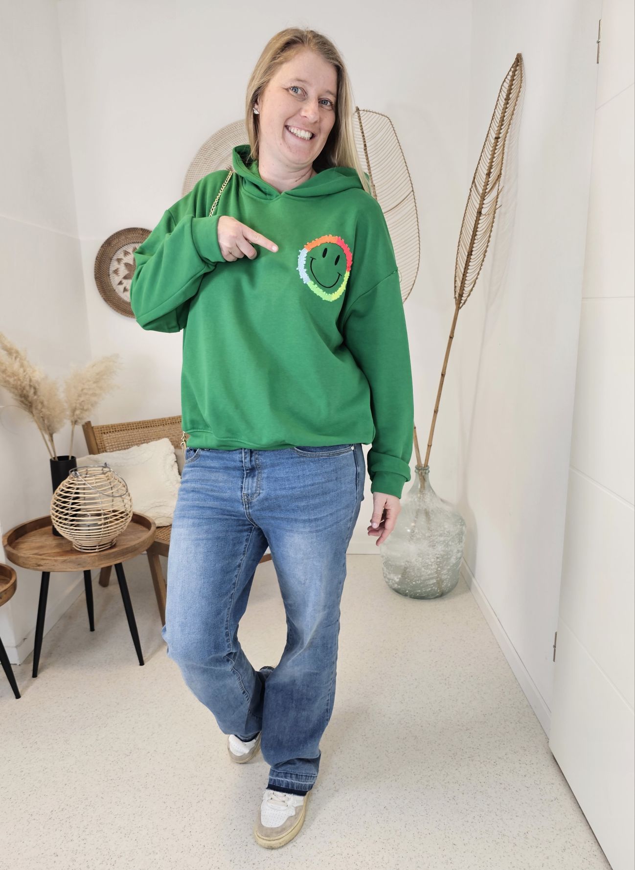 HOODIE RAINBOW FACE GRÜN 34-42 Made in Italy Sweater Kapuze Oversize Pullover NEON