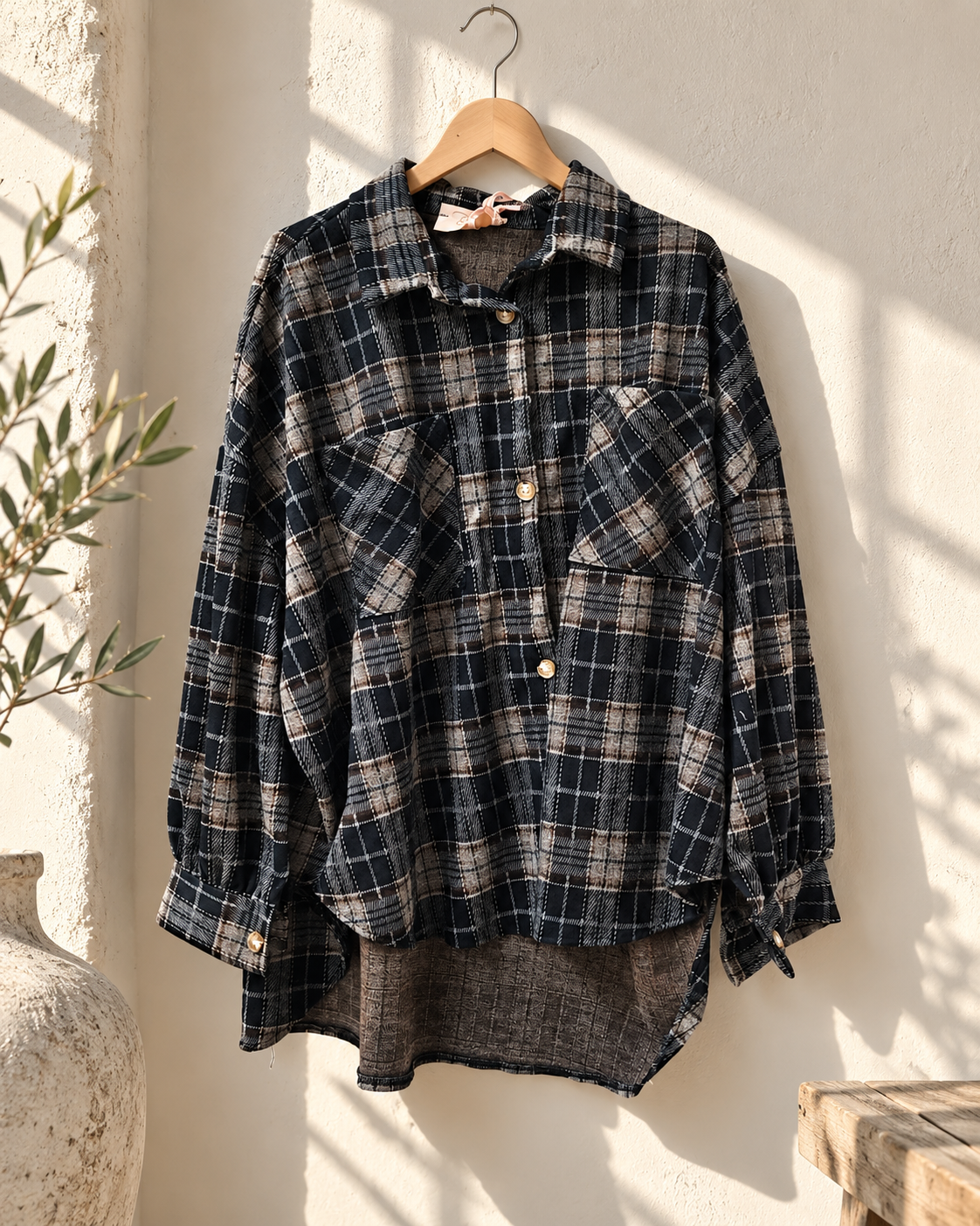 OVERSIZE FLANELLHEMD KARIERT WEICH Made in Italy Gr. 36 - 46 FH0107