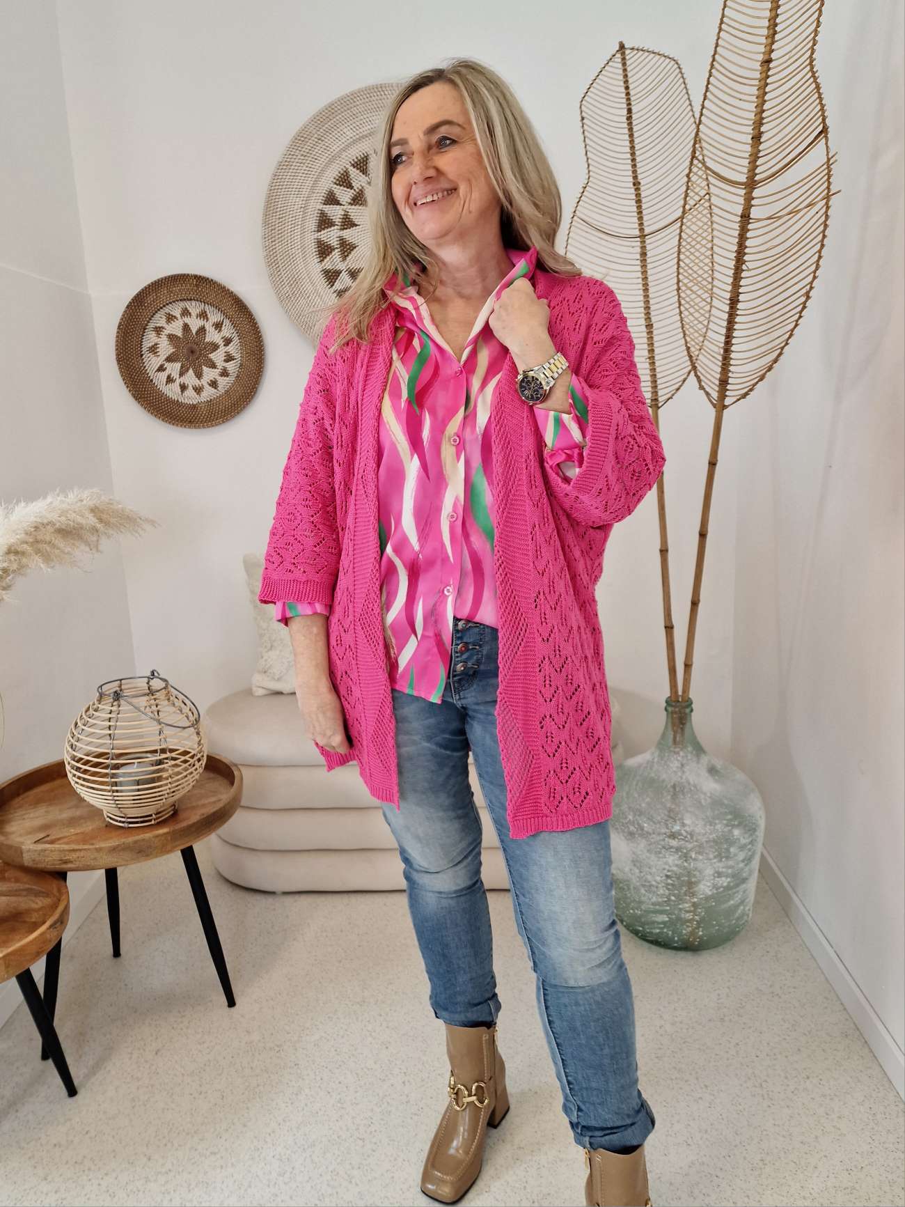 LOCHSTRICK CARDIGAN LAURA PINK 34-42 Made in Italy Strickjacke Strickmantel