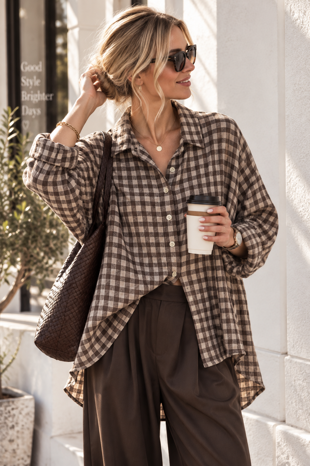 Oversize-Karo-Bluse BL0105 – Made in Italy Gr. 34-44