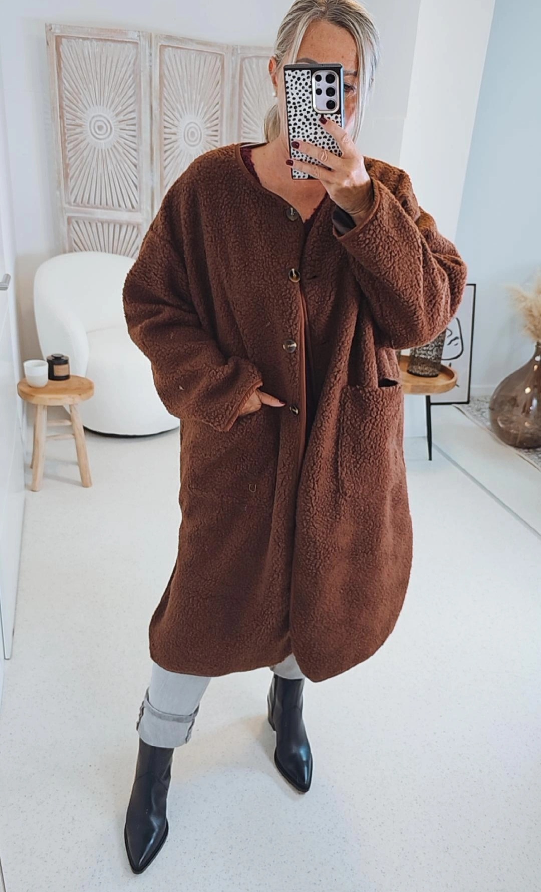 Oversize Mantel Plüsch Mantel Lang Teddy Mantel Kuschelmantel Mit