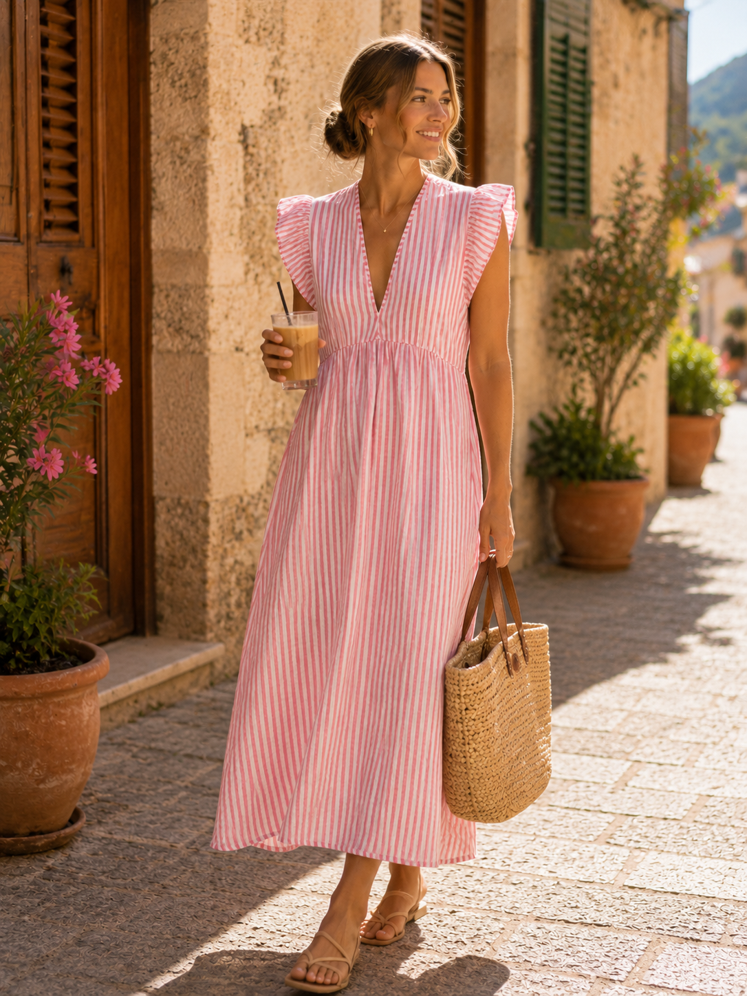 MUSSELIN KLEID ZOE STRIPES 34 - 42 Made in Italy ärmellos Rüsche