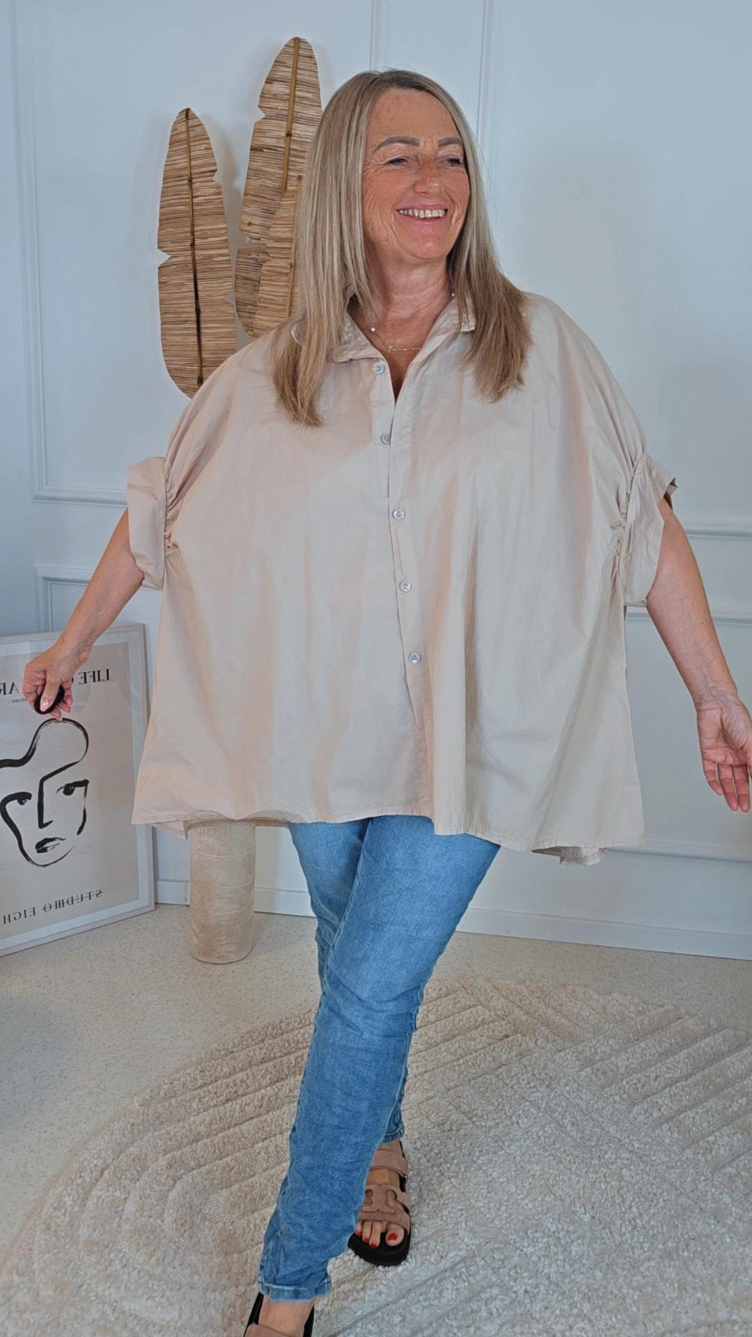 BAUMWOLL BLUSE LIANE Kurzärmelig UNI Made in Italy 34 - 46/48