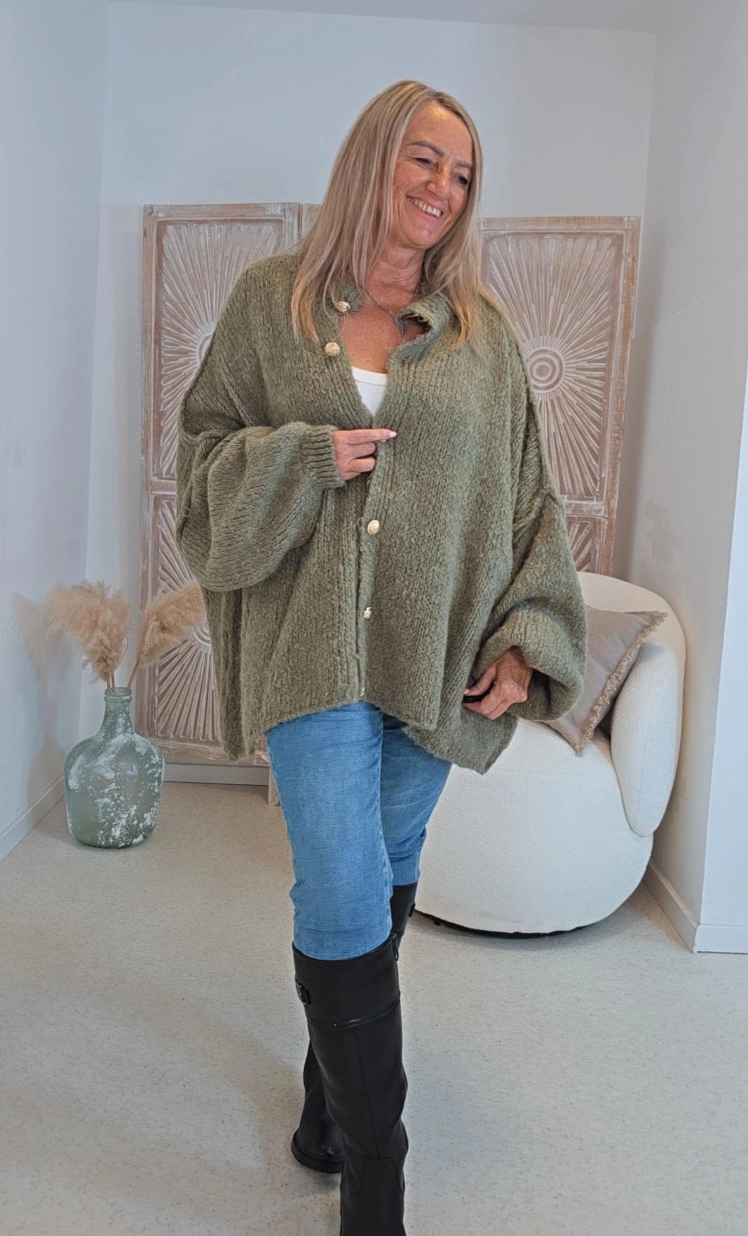 OVERSIZE STRICK-CARDIGAN MALI Made in Italy 34 - 50 