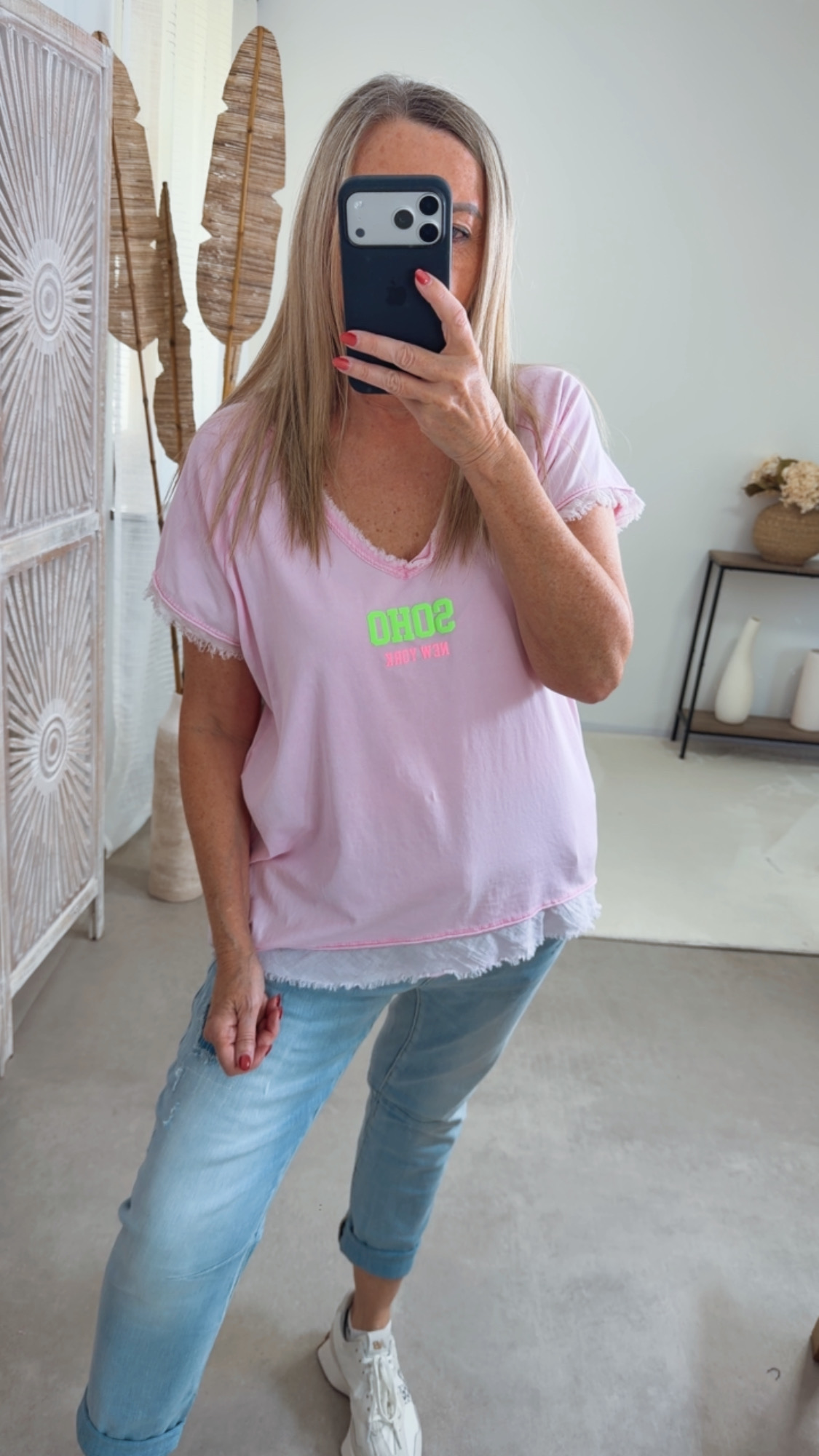 Basic T-Shirt „Marie Soho New York“ – Made in Italy 🌸 Größe 34 bis 42