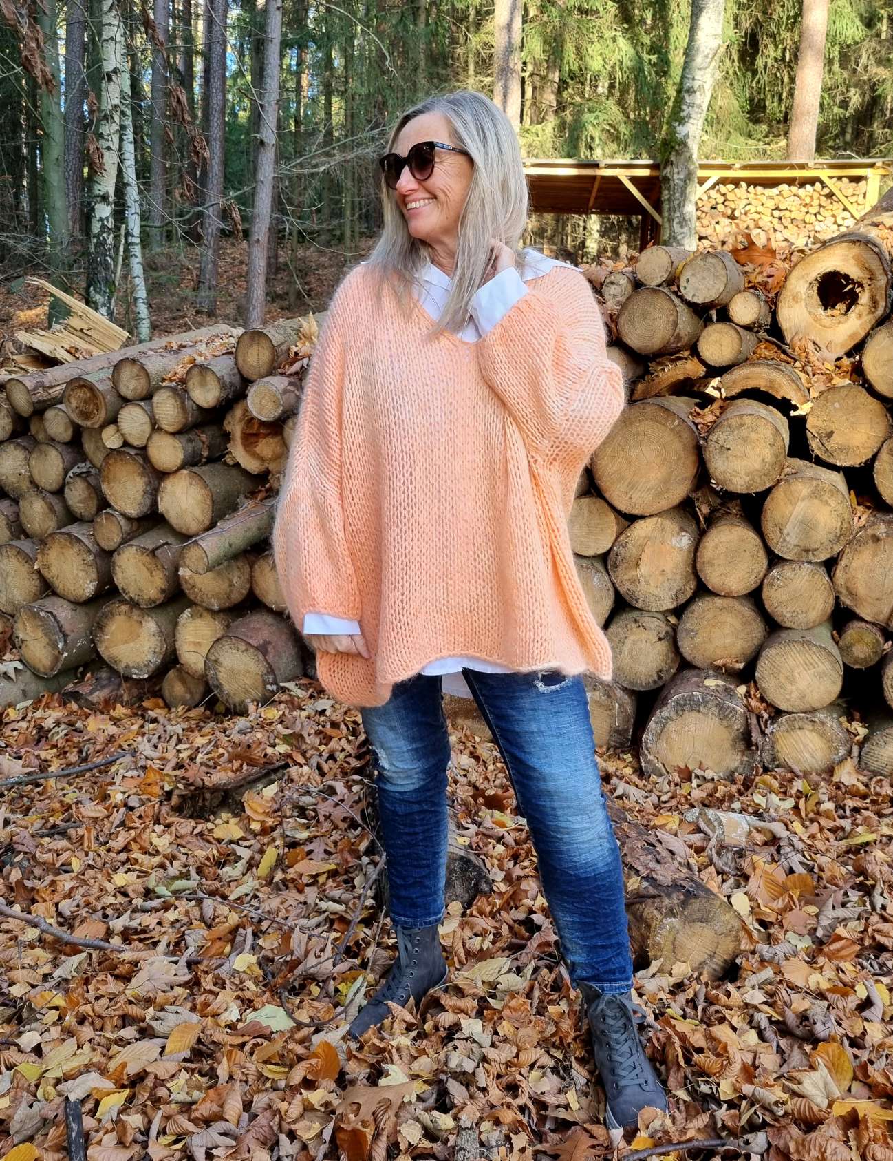 OVERSIZE KNIT SWEATER LETIZIA KORALLE 34-42/44 Made in Italy Grobstrickpullover Pullover OVERSIZE KNIT SWEATER LETIZIA KORALLE 34-42/44 Made in Italy Grobstrickpullover Pullover