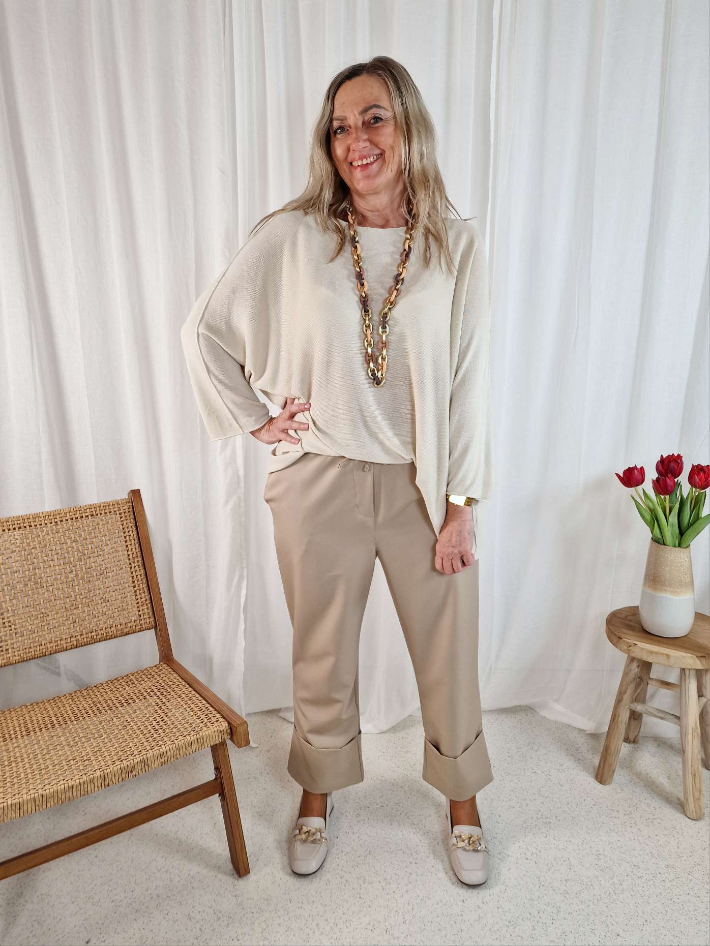 LIGHT KNIT LONGSLEEVE SABINE BEIGE 34-42 Made in Italy Basic Oversize Langarm Pullover