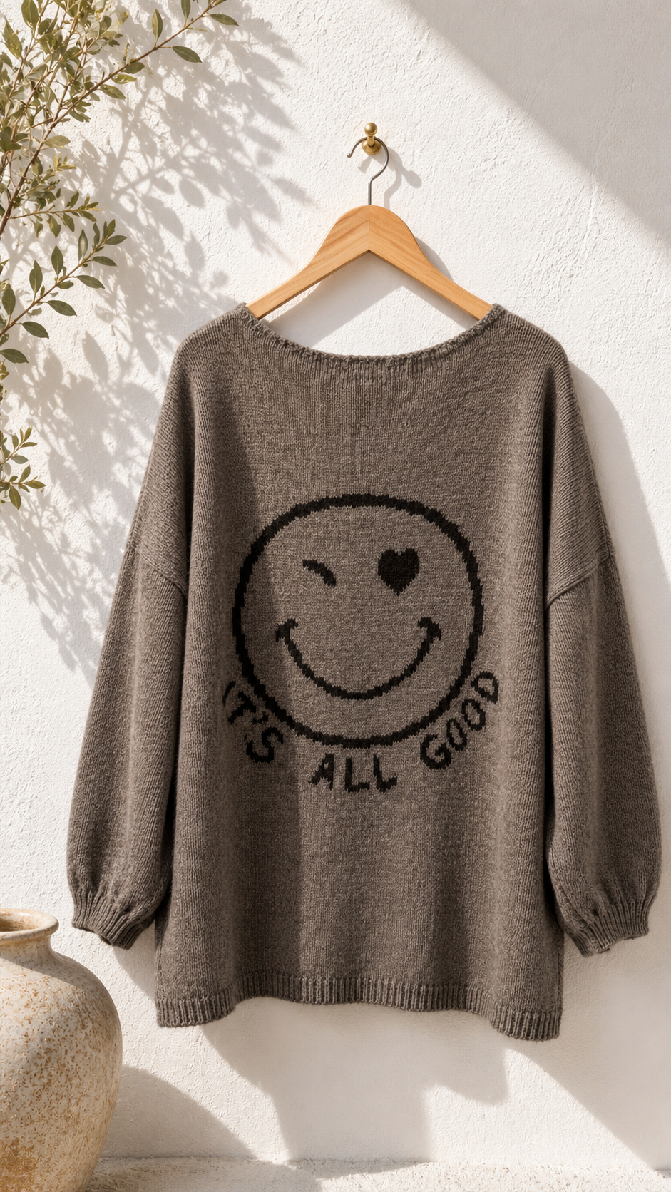 Strickpullover mit Smiley & Rückenprint Oversize I NO. SP0019 I Made in Italy 34-44/46