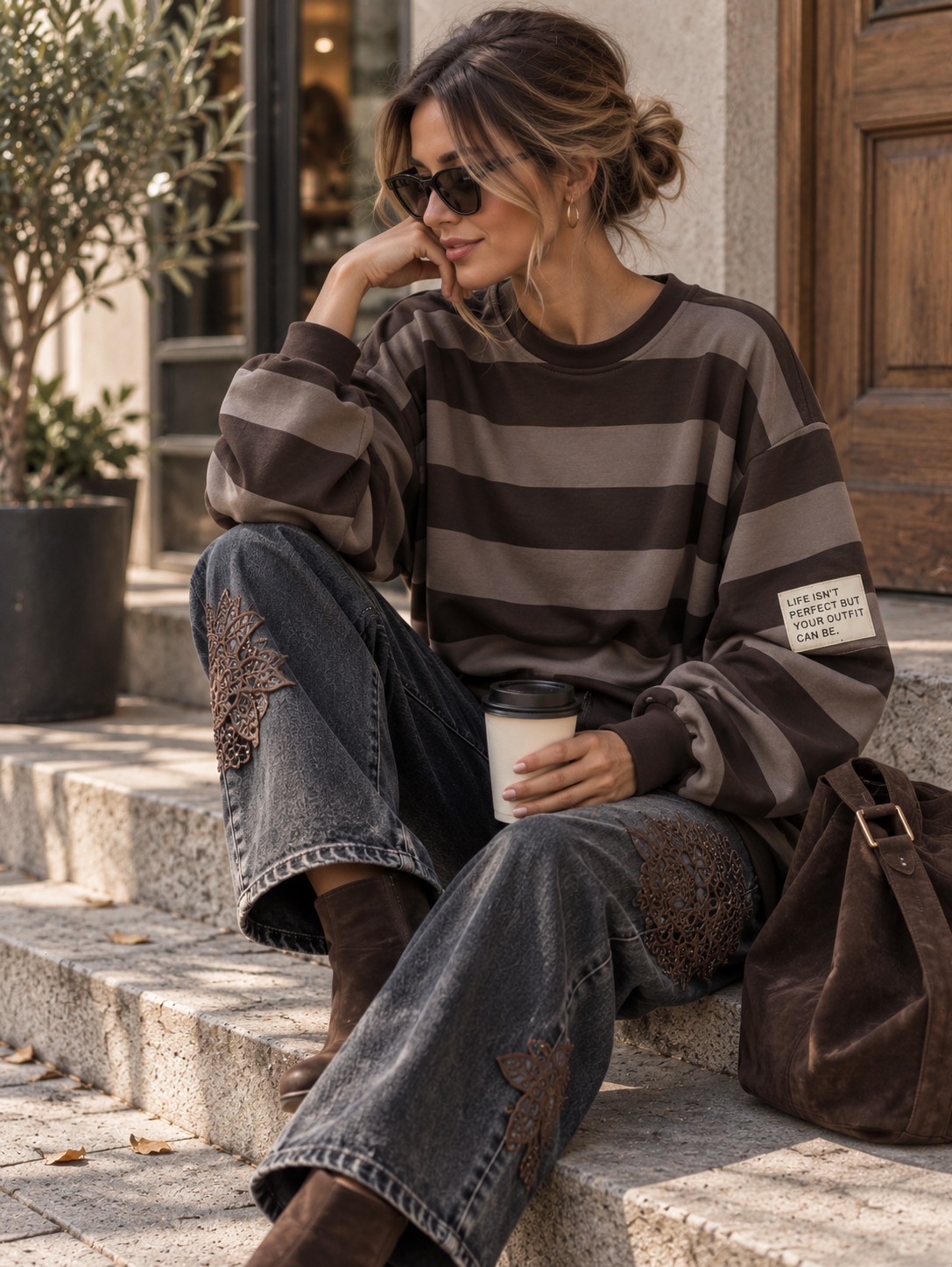 Baumwoll Stripe Love Sweater mit PATCH I SW0128 I 34-42 / Made in Italy