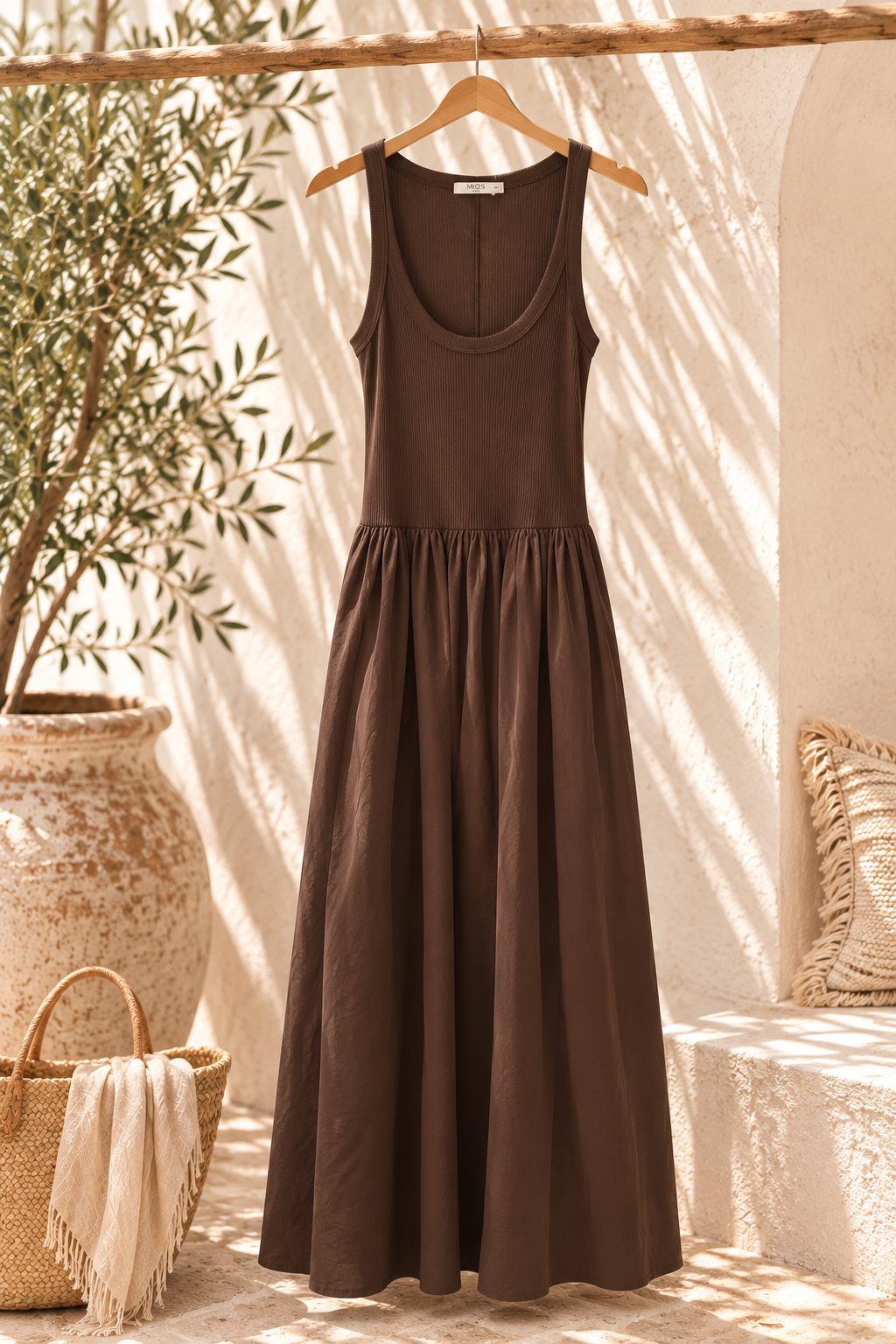 Exklusives Baumwollkleid Mirella Uni Schoko