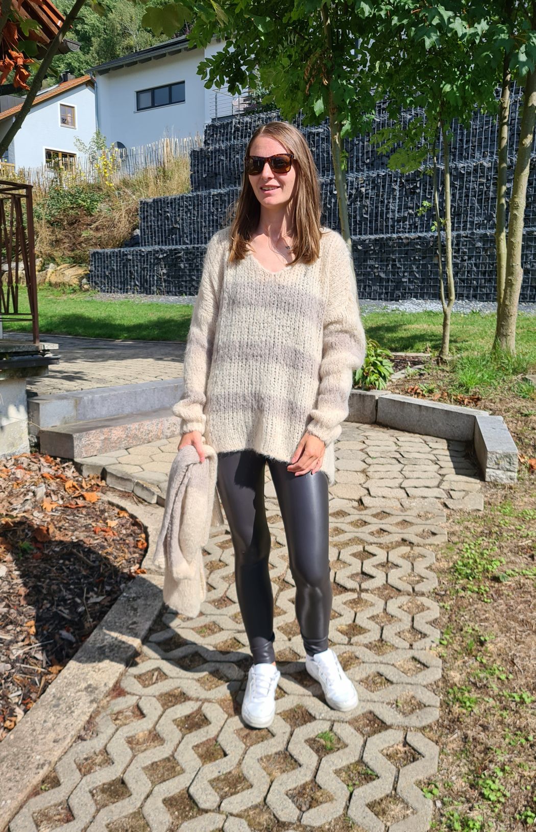 OVERSIZE KNIT SWEATER MARIA STRIPES CREME TAUPE + SCHAL Strickpullover Pullover 34-42 Made in Italy OVERSIZE KNIT SWEATER MARIA STRIPES CREME TAUPE + SCHAL Strickpullover Pullover 34-42 Made in Italy