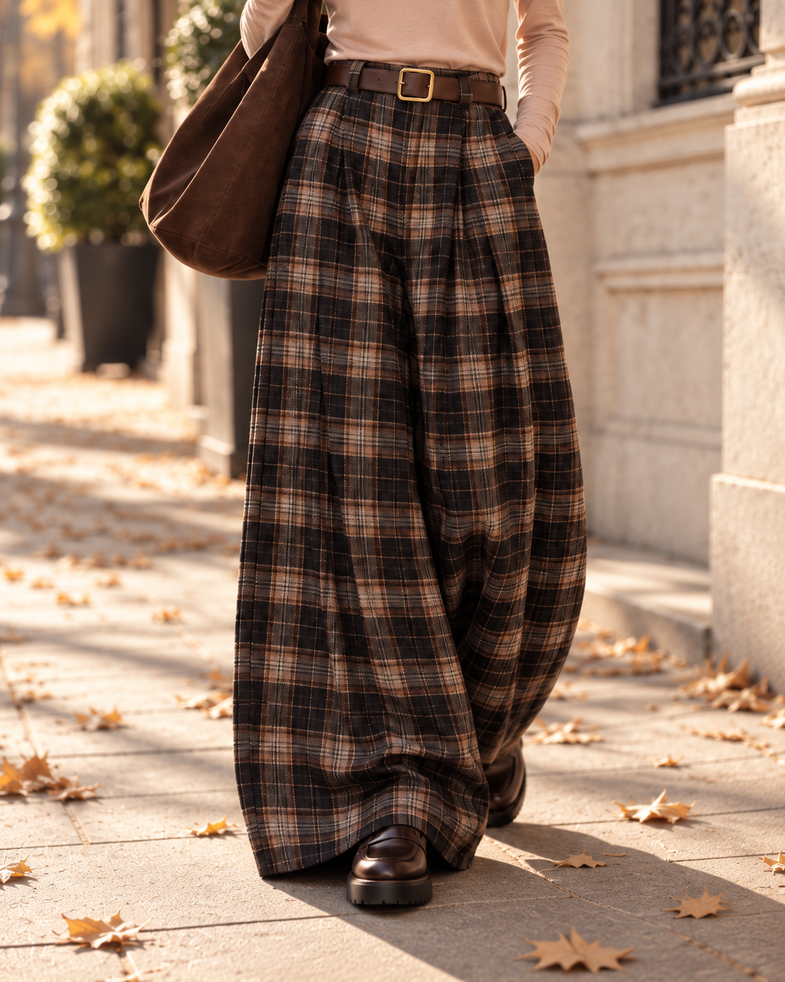 Flanell-Karohose mit Gürtel I H0143 I 34-42 I Made in Italy