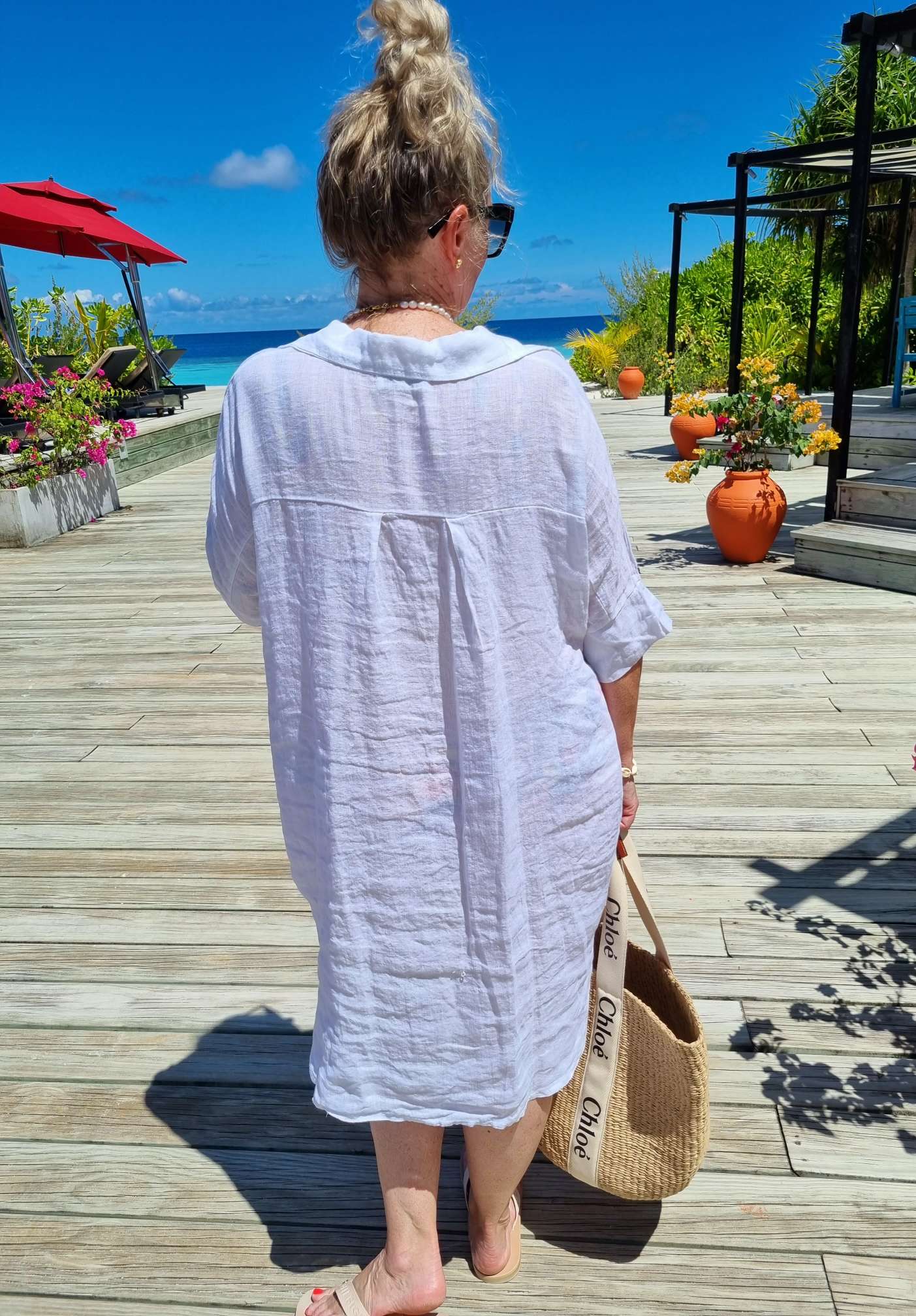 LINEN TUNIKA AREZZO LONG WEISS Leinen Bluse Kleid Made in Italy 34-42 Longbluse LINEN TUNIKA AREZZO LONG WEISS Leinen Bluse Kleid Made in Italy 34-42 Longbluse
