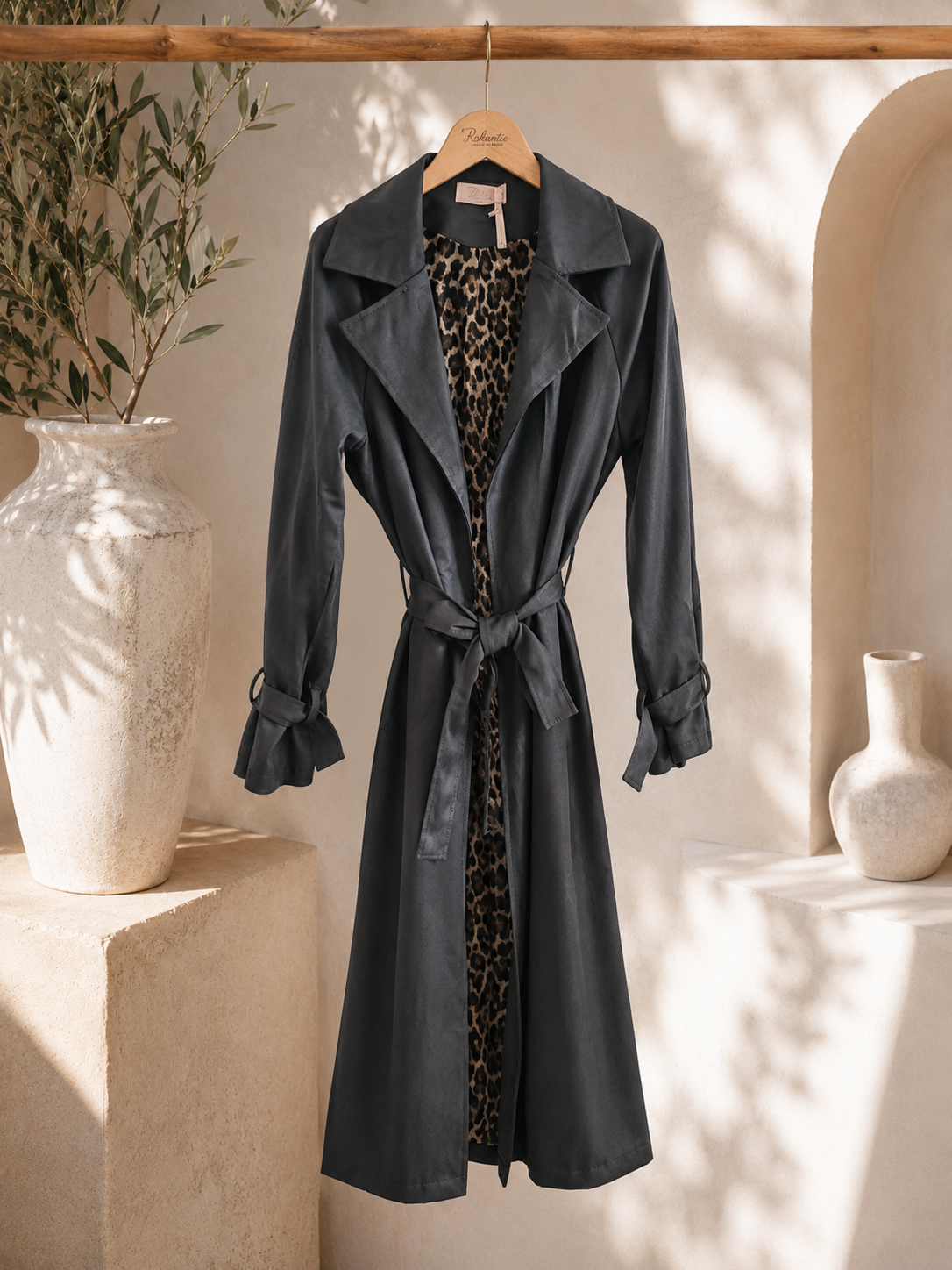 Tansania – Trenchcoat Mantel in Velourleder-Optik mit Leo-Futter | Made in Italy